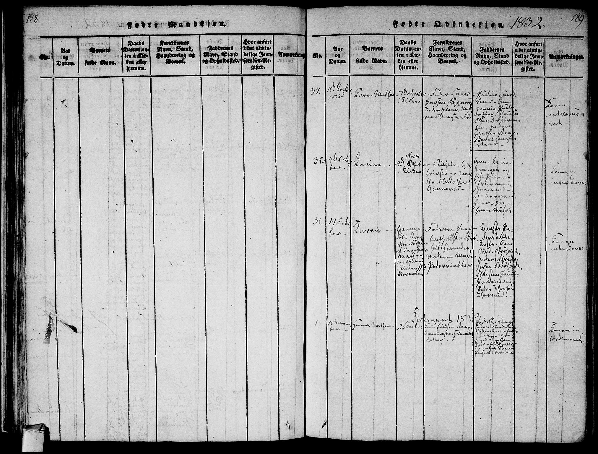 Røyken kirkebøker, SAKO/A-241/F/Fa/L0004: Ministerialbok nr. 4, 1814-1832, s. 188-189