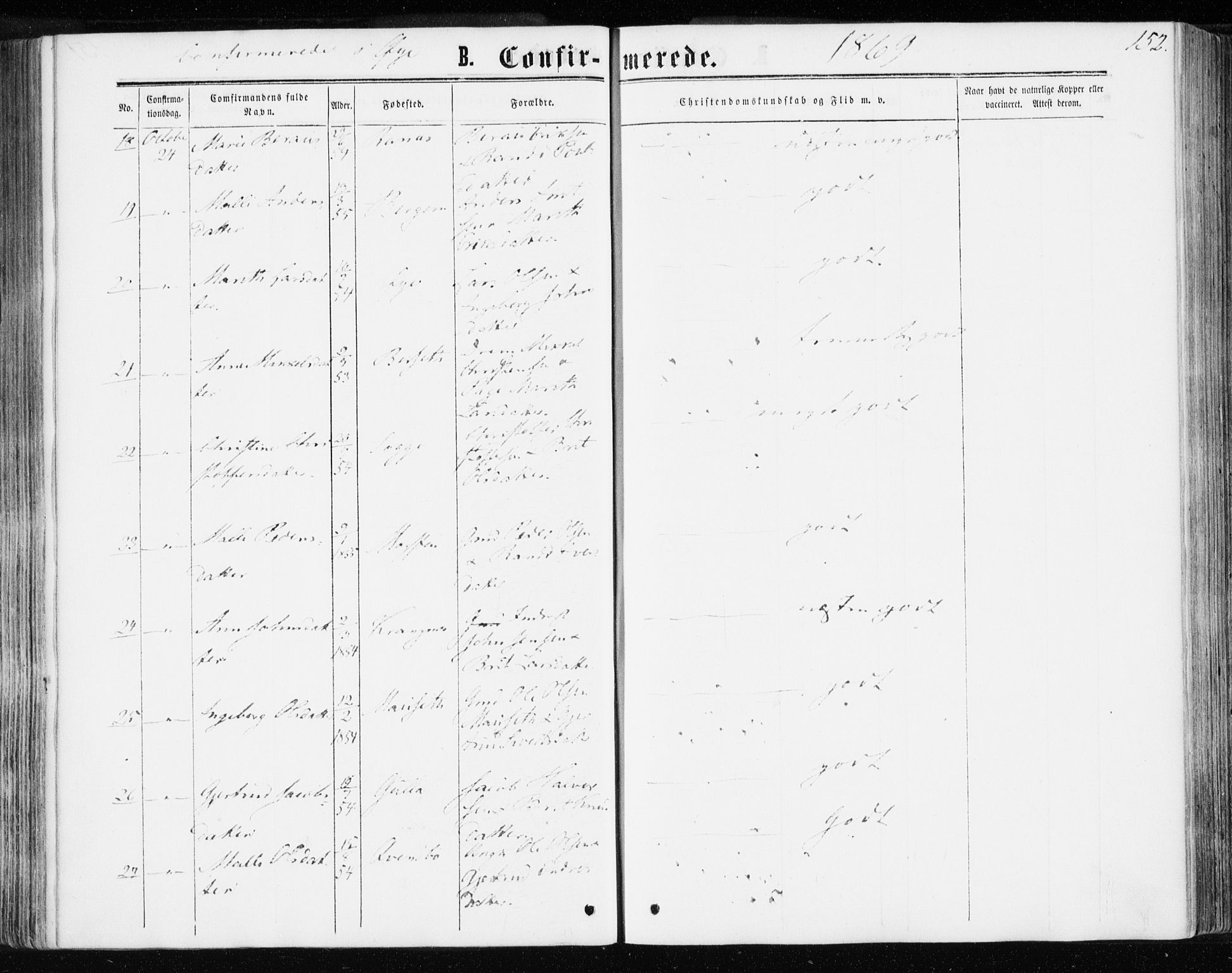 Ministerialprotokoller, klokkerbøker og fødselsregistre - Møre og Romsdal, AV/SAT-A-1454/595/L1045: Ministerialbok nr. 595A07, 1863-1873, s. 152