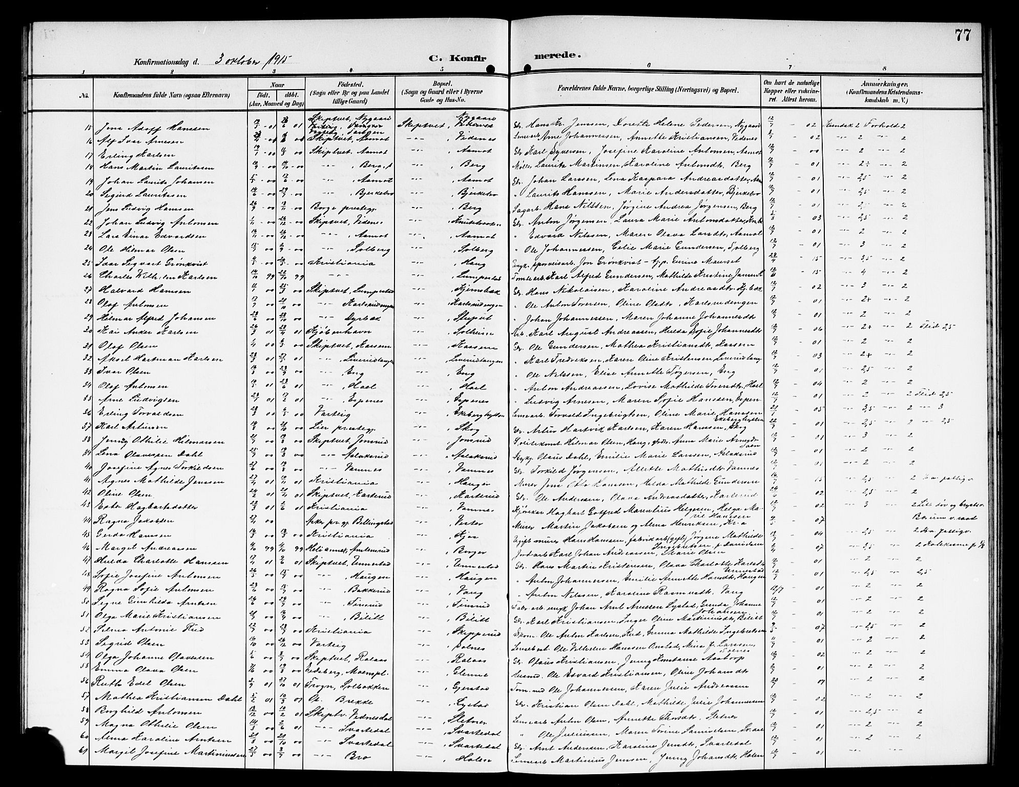 Skiptvet prestekontor Kirkebøker, AV/SAO-A-20009/G/Ga/L0002: Klokkerbok nr. 2, 1905-1915, s. 77