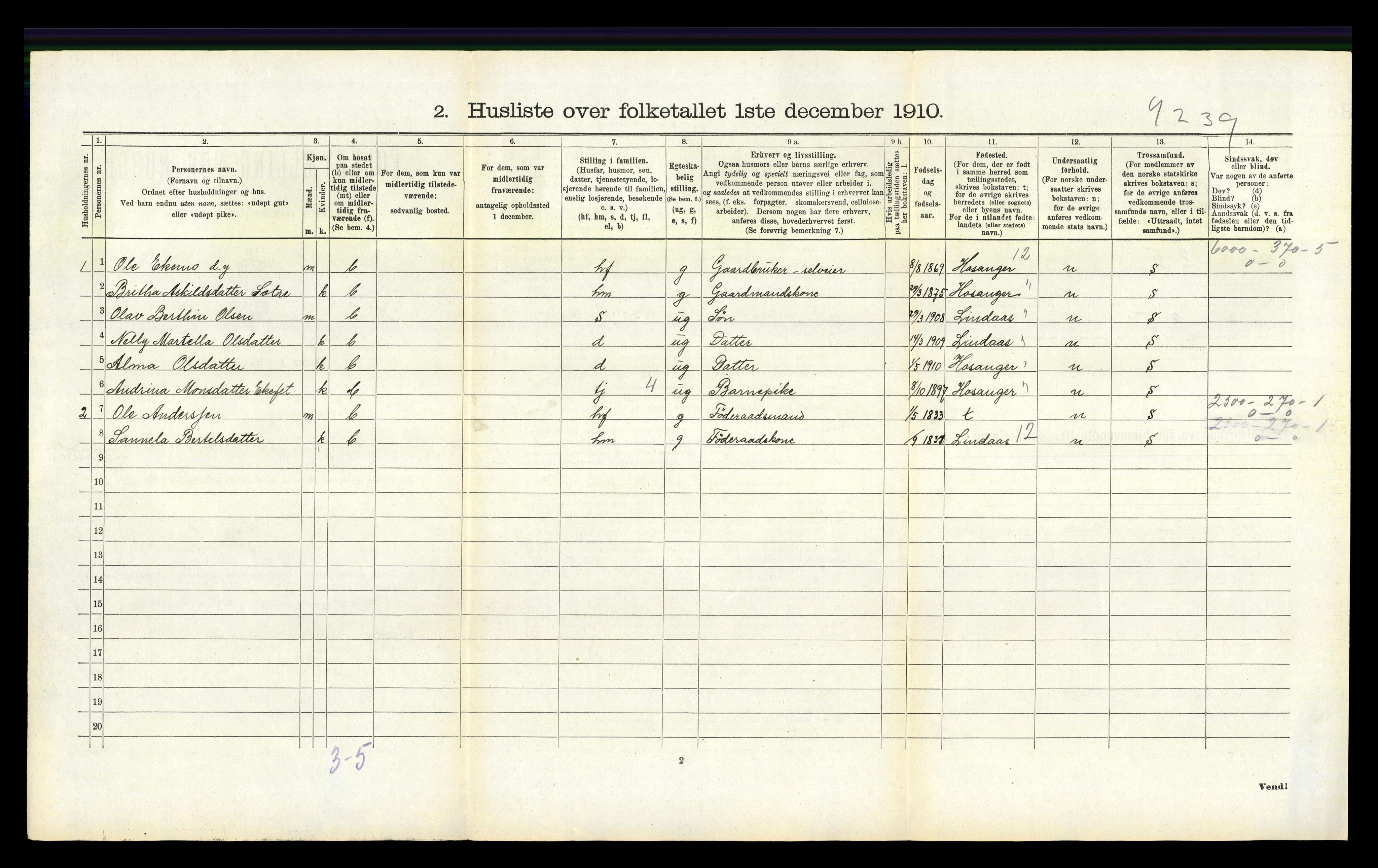 RA, Folketelling 1910 for 1254 Hamre herred, 1910, s. 345
