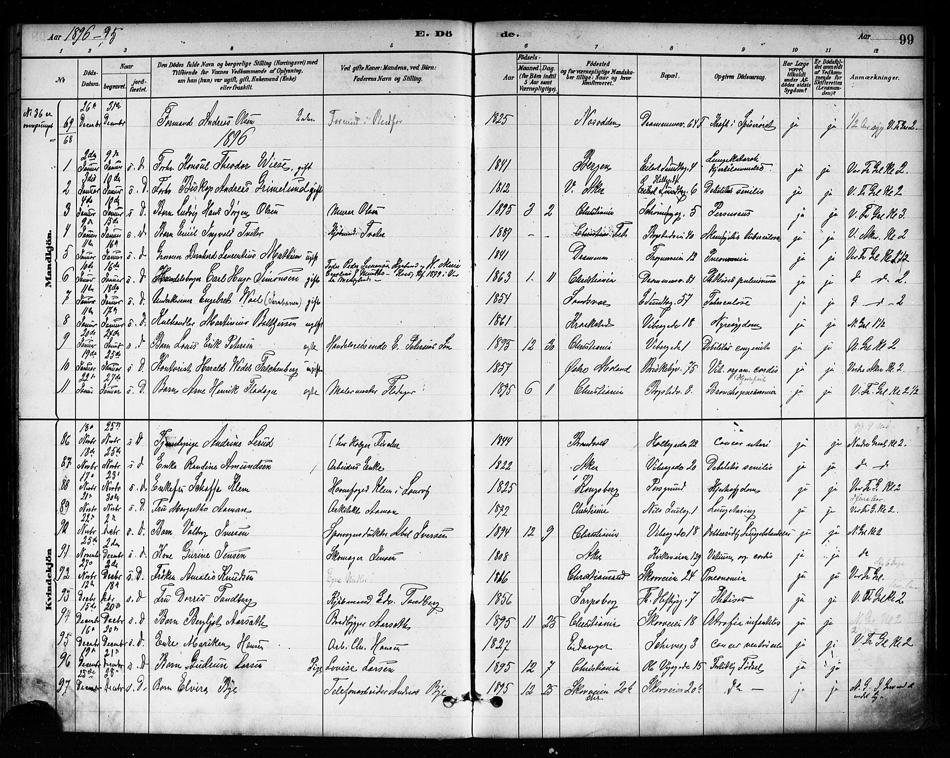 Uranienborg prestekontor Kirkebøker, AV/SAO-A-10877/F/Fa/L0004: Ministerialbok nr. I 4, 1880-1901, s. 99