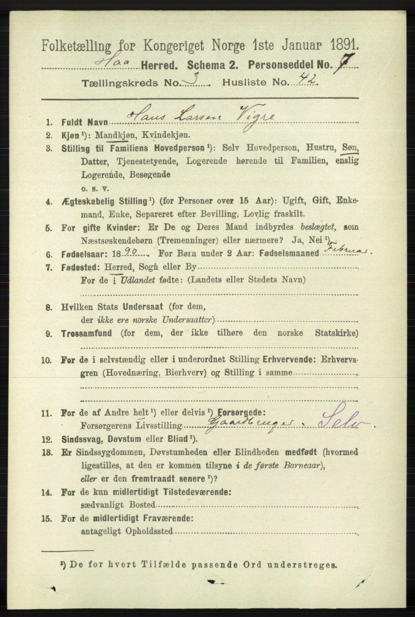RA, Folketelling 1891 for 1119 Hå herred, 1891, s. 999