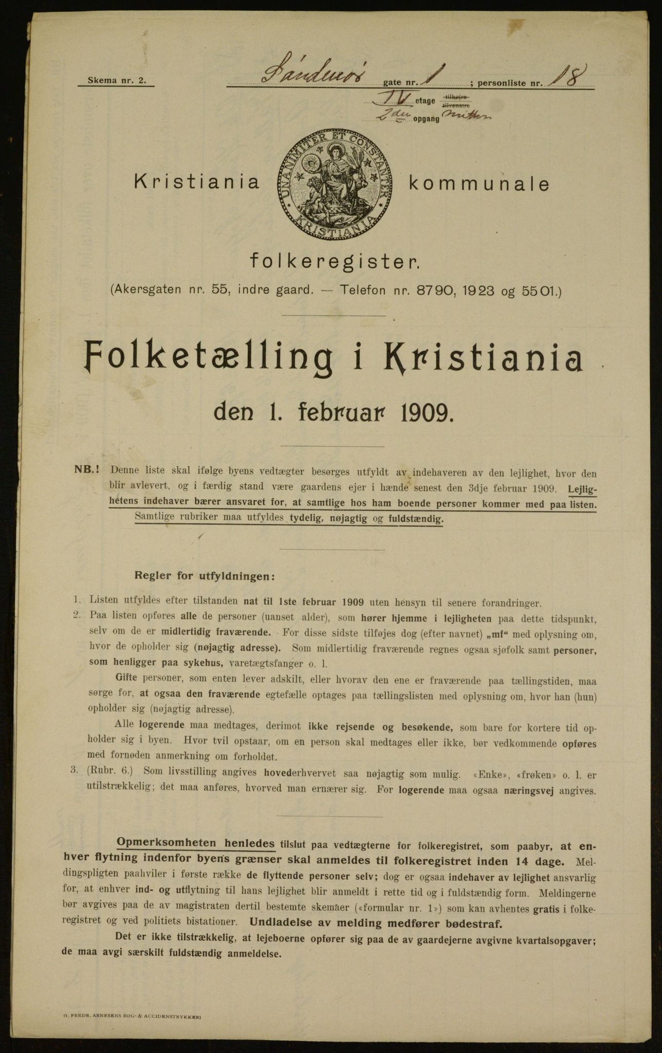 OBA, Kommunal folketelling 1.2.1909 for Kristiania kjøpstad, 1909, s. 94726