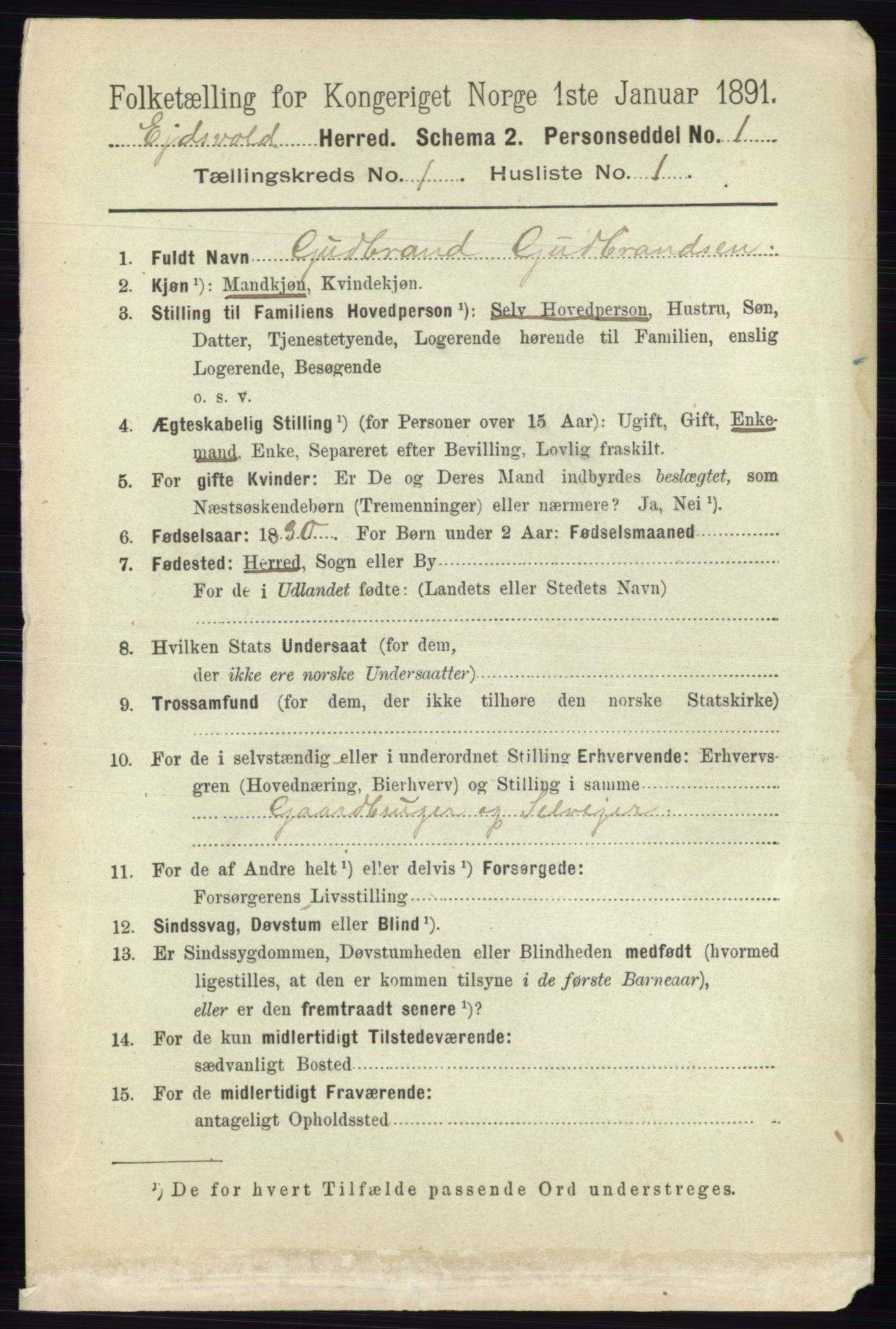 RA, Folketelling 1891 for 0237 Eidsvoll herred, 1891, s. 196
