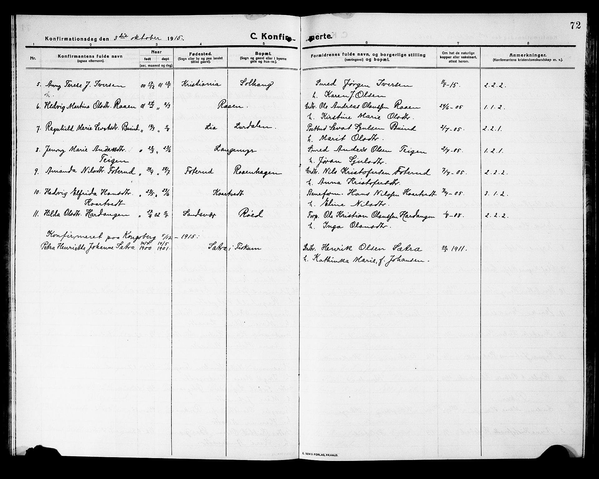Fiskum kirkebøker, AV/SAKO-A-15/G/Ga/L0006: Klokkerbok nr. 6, 1913-1927, s. 72