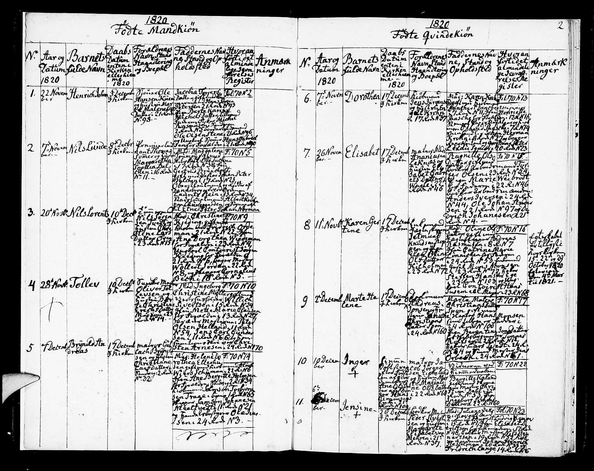 Korskirken sokneprestembete, SAB/A-76101/H/Hab: Klokkerbok nr. A 2, 1820-1832, s. 2