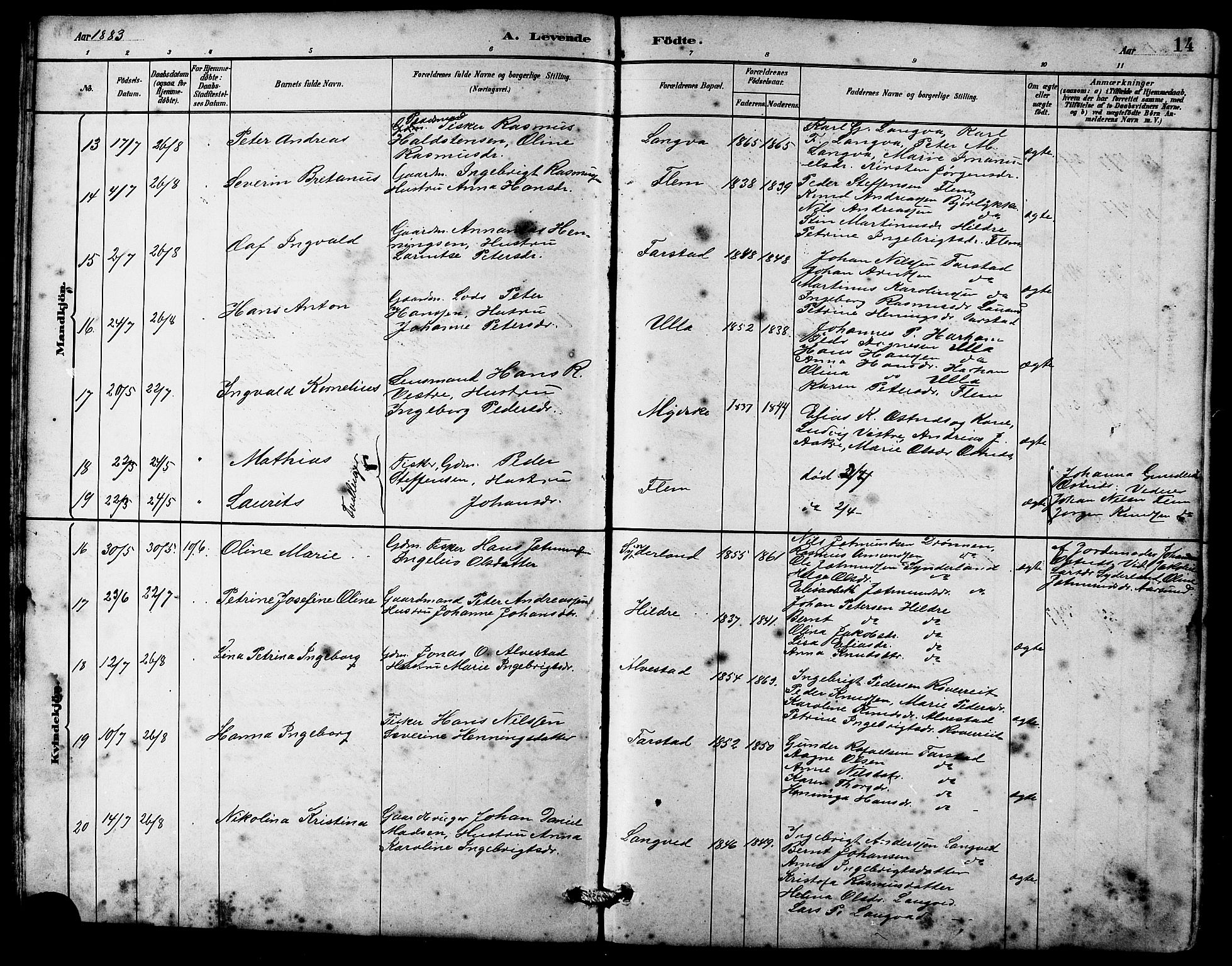 Ministerialprotokoller, klokkerbøker og fødselsregistre - Møre og Romsdal, AV/SAT-A-1454/536/L0510: Klokkerbok nr. 536C05, 1881-1898, s. 14