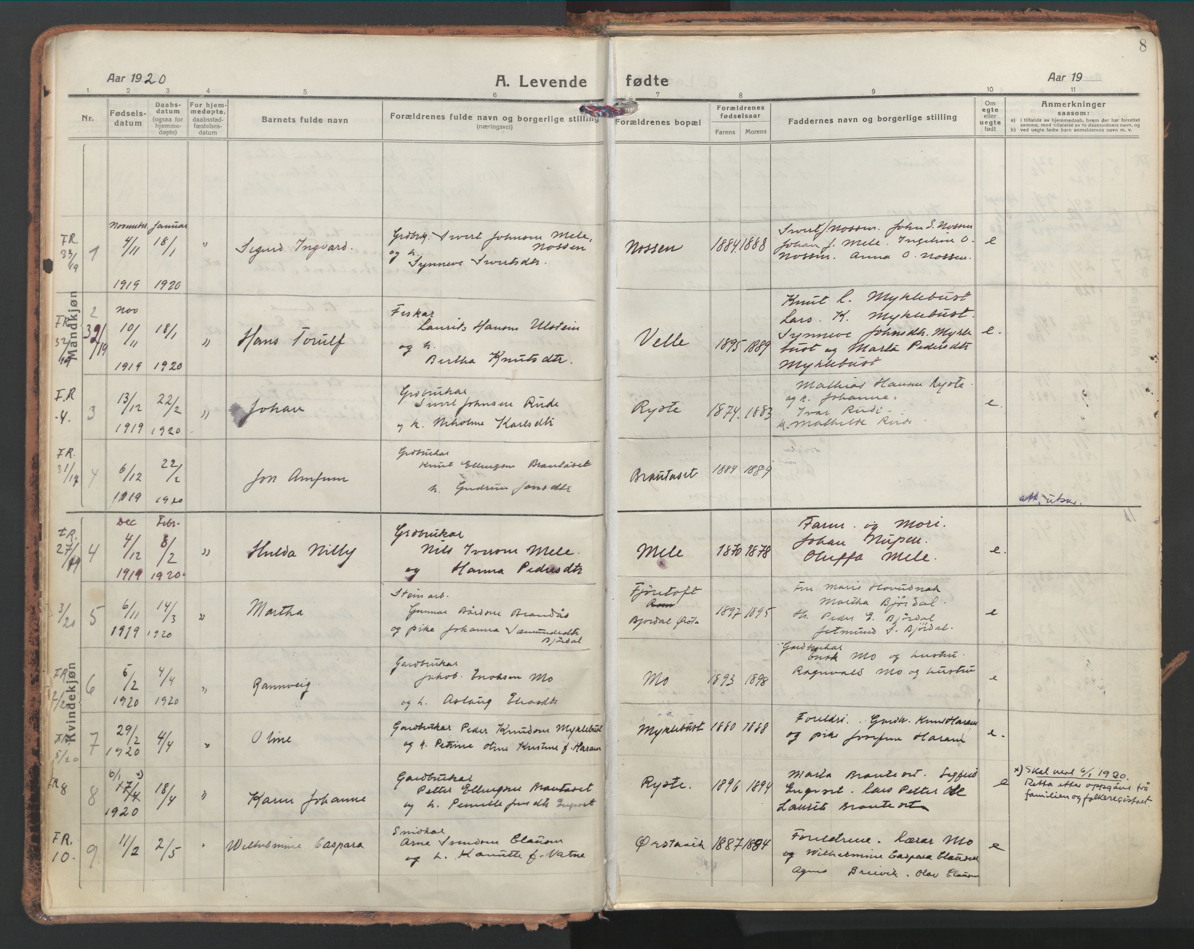 Ministerialprotokoller, klokkerbøker og fødselsregistre - Møre og Romsdal, AV/SAT-A-1454/513/L0180: Ministerialbok nr. 513A07, 1919-1929, s. 8