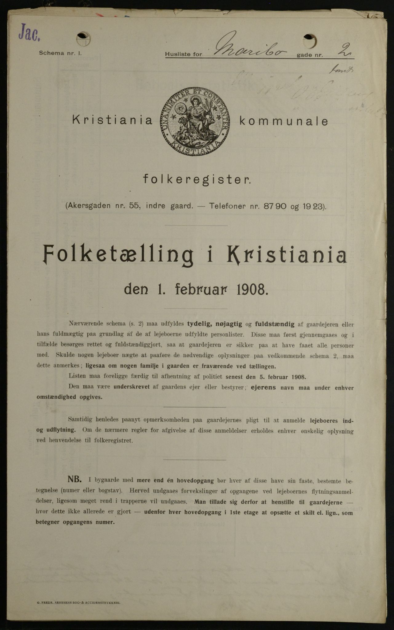OBA, Kommunal folketelling 1.2.1908 for Kristiania kjøpstad, 1908, s. 54083