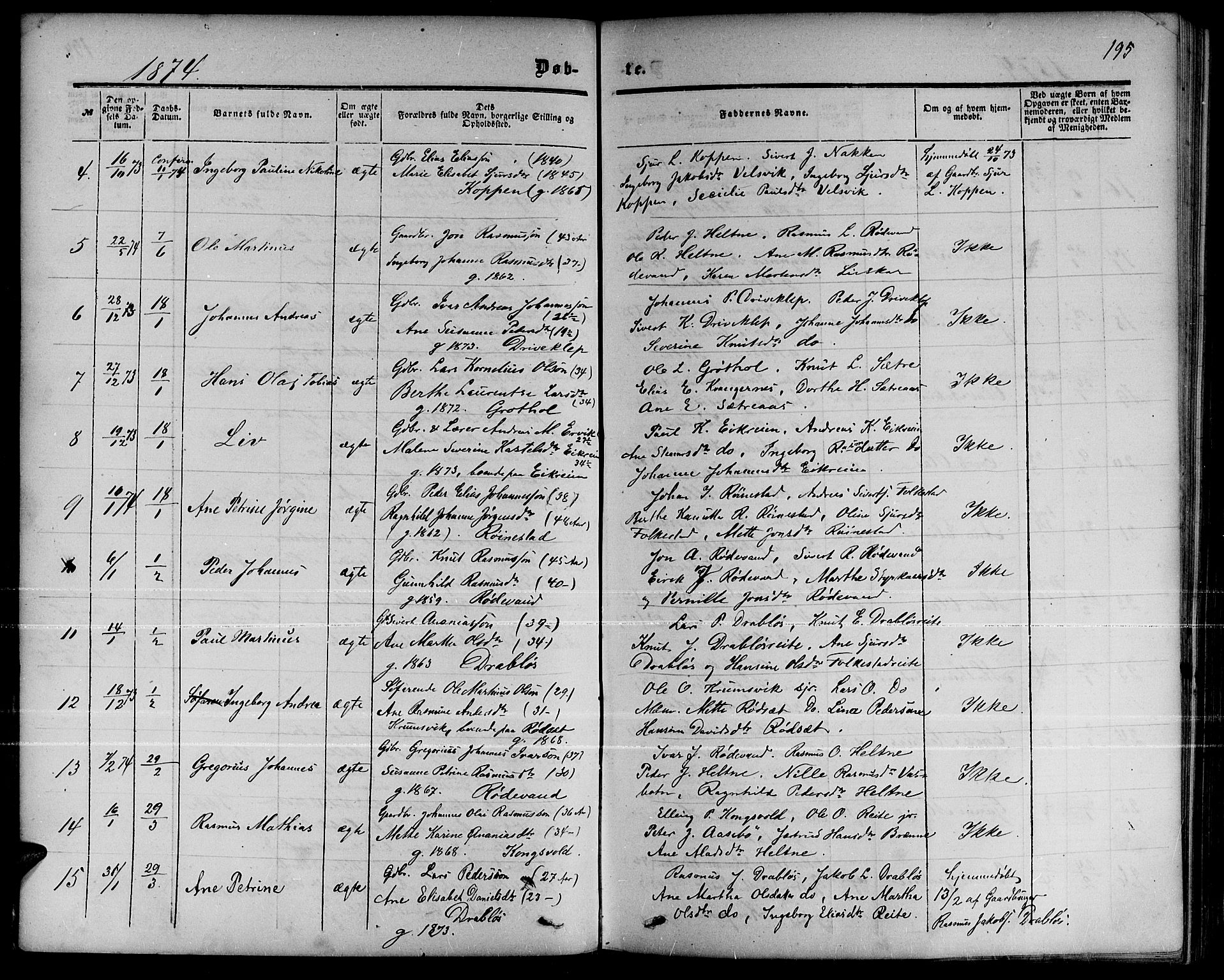 Ministerialprotokoller, klokkerbøker og fødselsregistre - Møre og Romsdal, AV/SAT-A-1454/511/L0157: Klokkerbok nr. 511C03, 1864-1884, s. 195