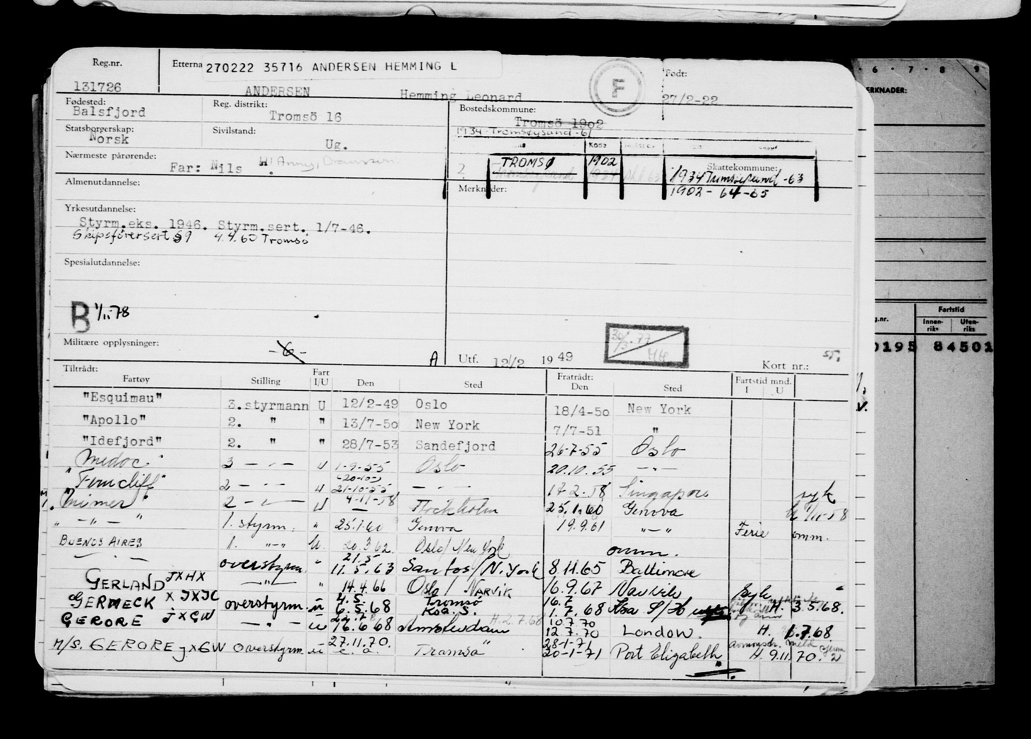 Direktoratet for sjømenn, AV/RA-S-3545/G/Gb/L0203: Hovedkort, 1922, s. 421