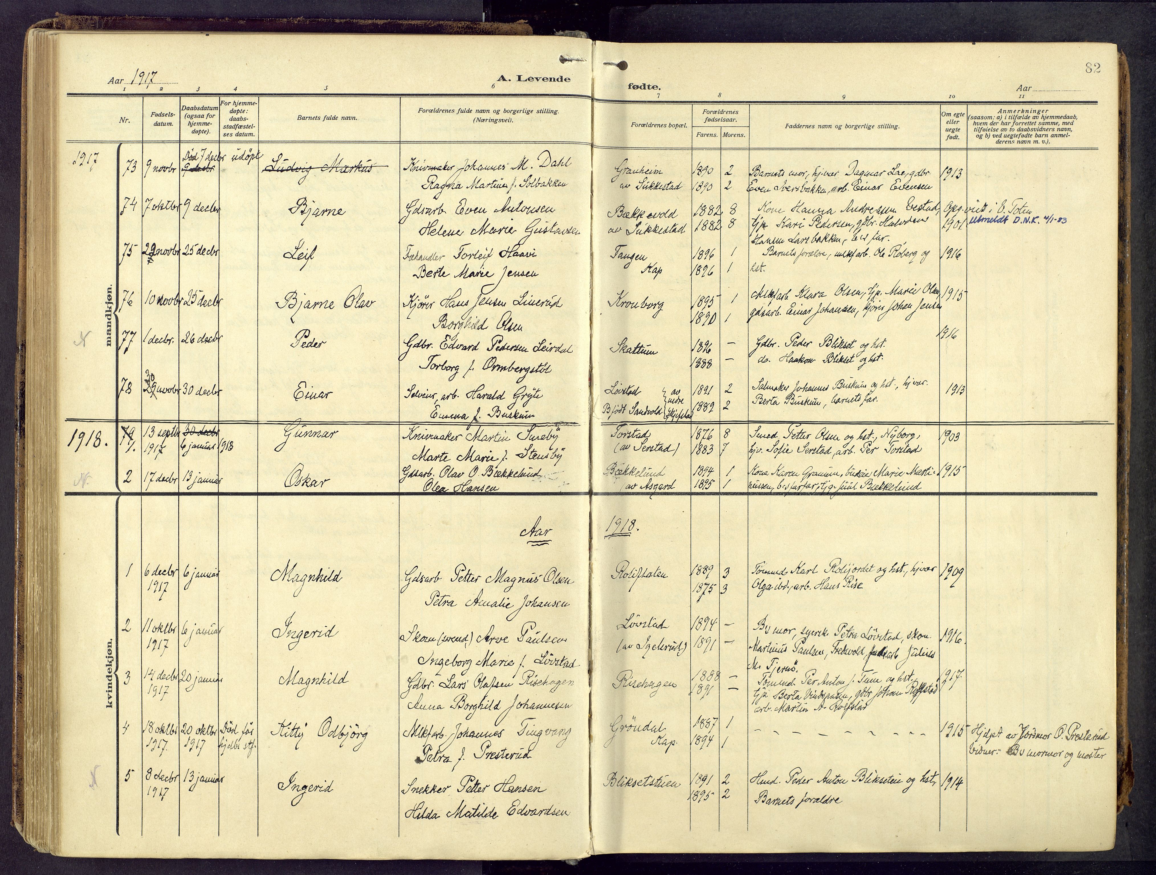 Østre Toten prestekontor, AV/SAH-PREST-104/H/Ha/Haa/L0010: Ministerialbok nr. 10, 1910-1920, s. 82