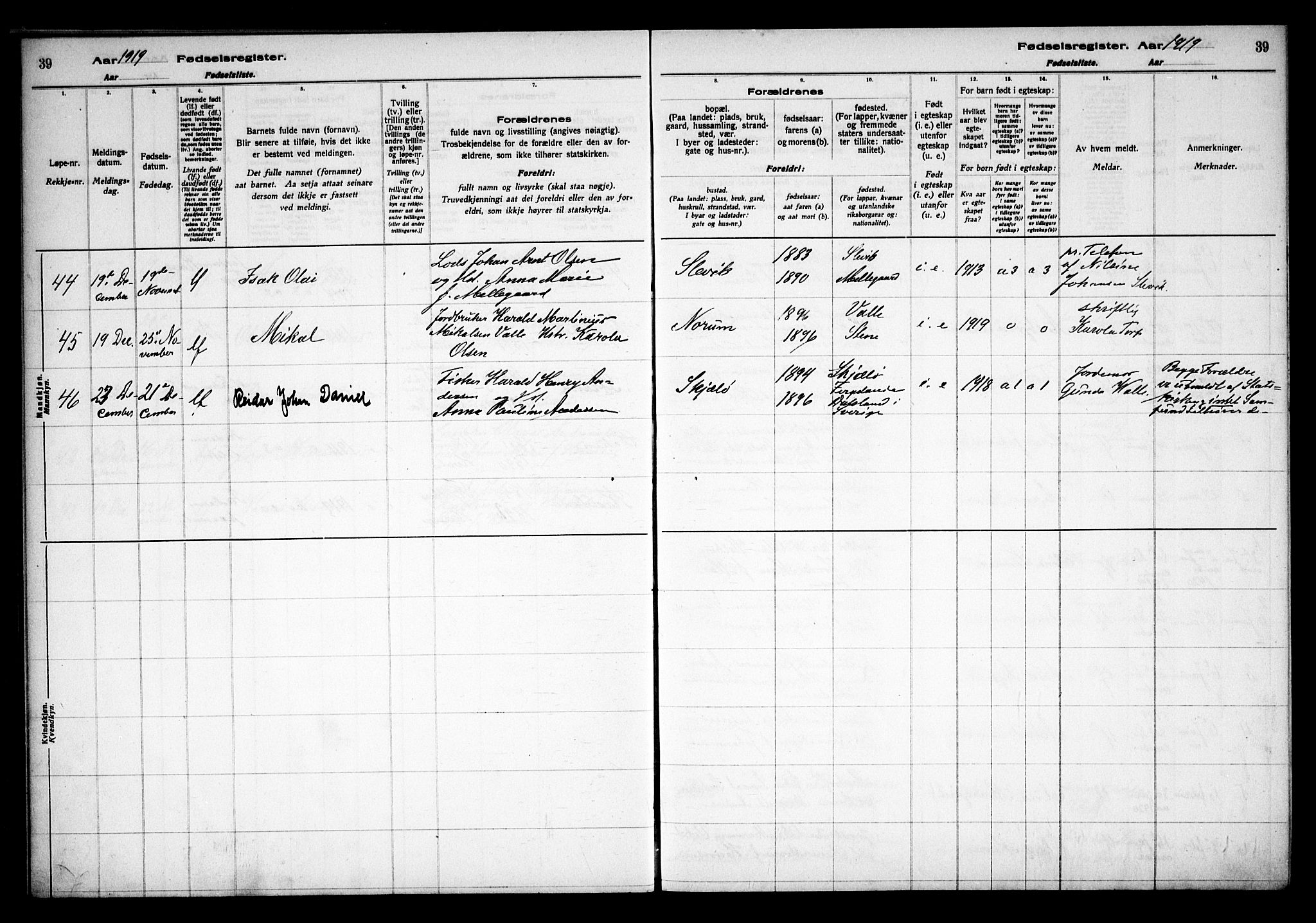 Onsøy prestekontor Kirkebøker, AV/SAO-A-10914/J/Ja/L0001: Fødselsregister nr. I 1, 1916-1937, s. 39