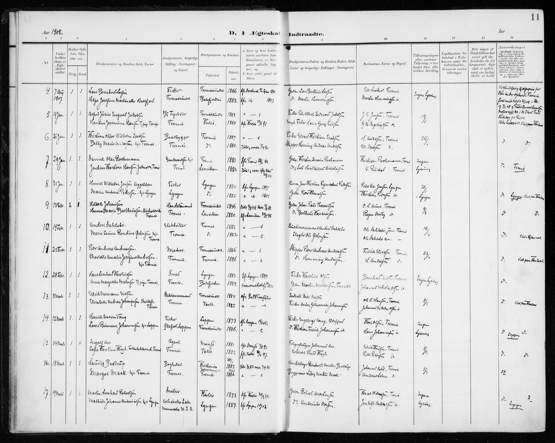 Tromsø sokneprestkontor/stiftsprosti/domprosti, AV/SATØ-S-1343/G/Ga/L0018kirke: Ministerialbok nr. 18, 1907-1917, s. 11