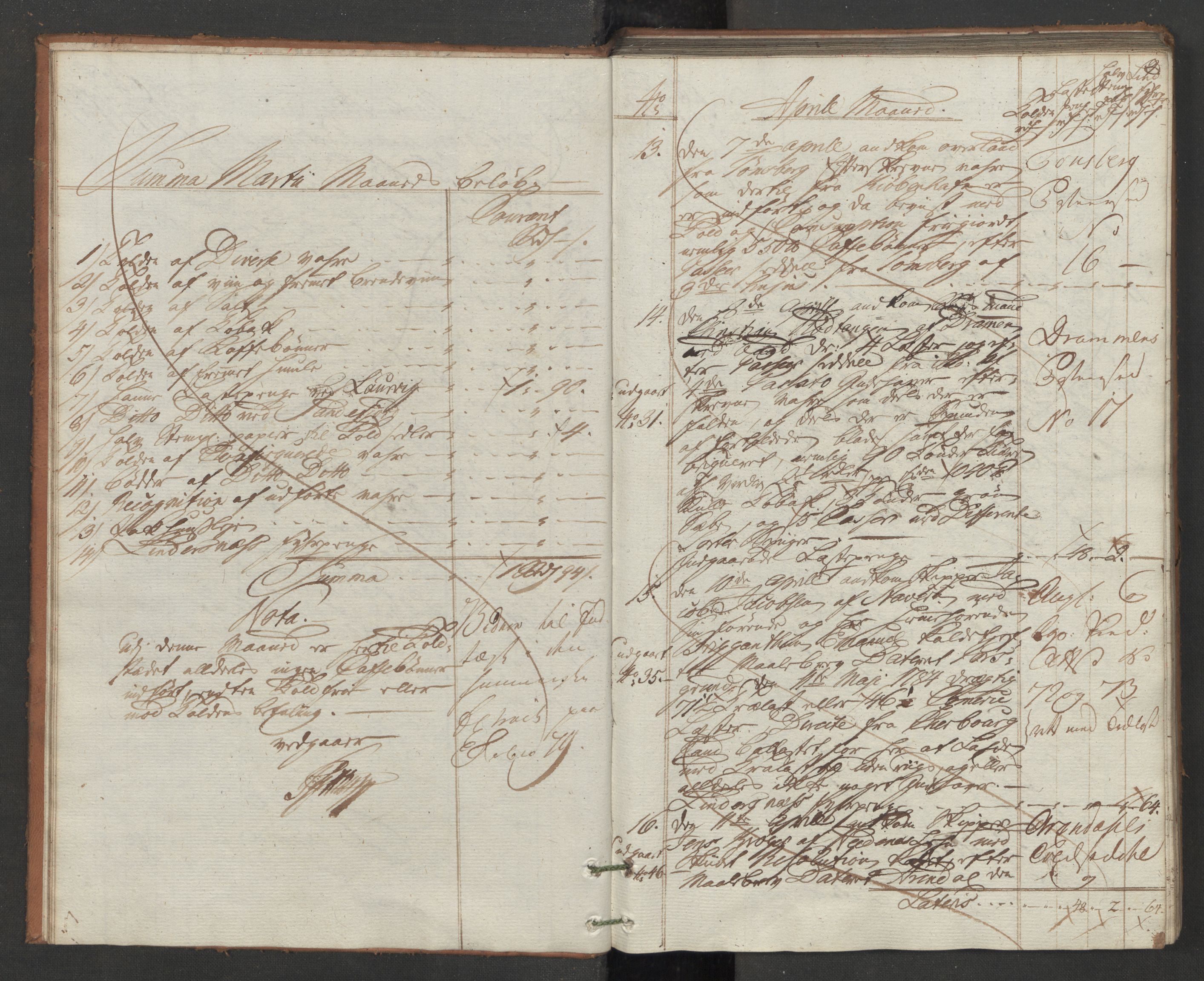 Generaltollkammeret, tollregnskaper, AV/RA-EA-5490/R11/L0086/0001: Tollregnskaper Larvik og Sandefjord / Inngående hovedtollbok, 1786, s. 8b-9a