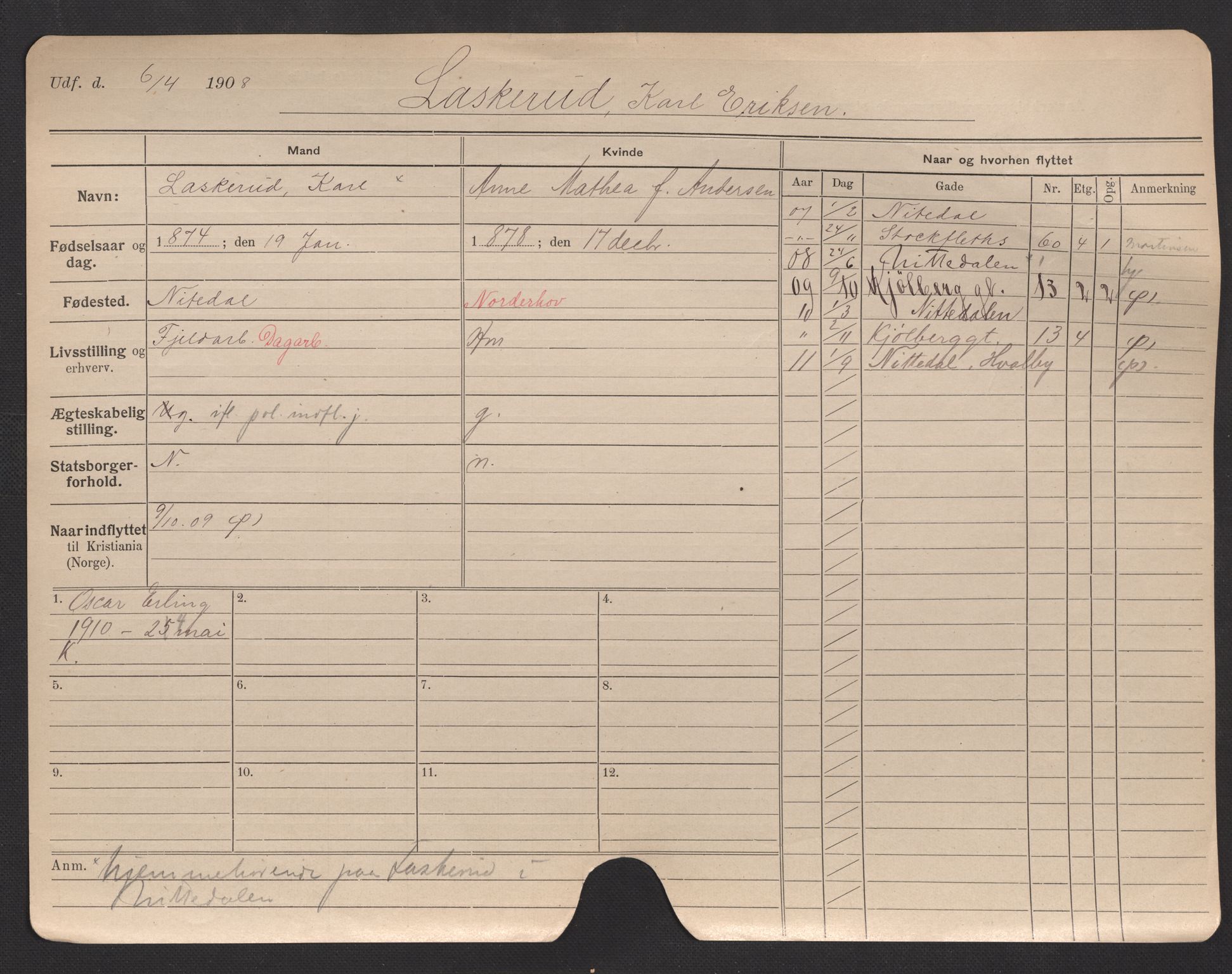Oslo folkeregister, Registerkort, AV/SAO-A-11715/F/Fa/Fac/L0007: Menn, 1906-1914, s. 8a
