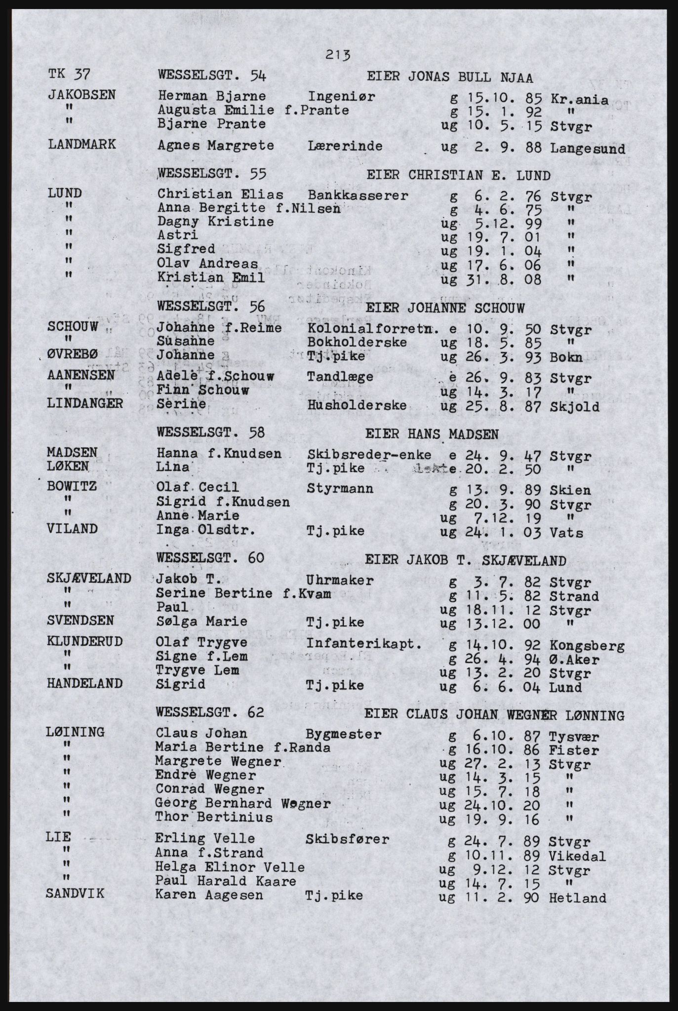 SAST, Avskrift av folketellingen 1920 for Stavanger kjøpstad, 1920, s. 219