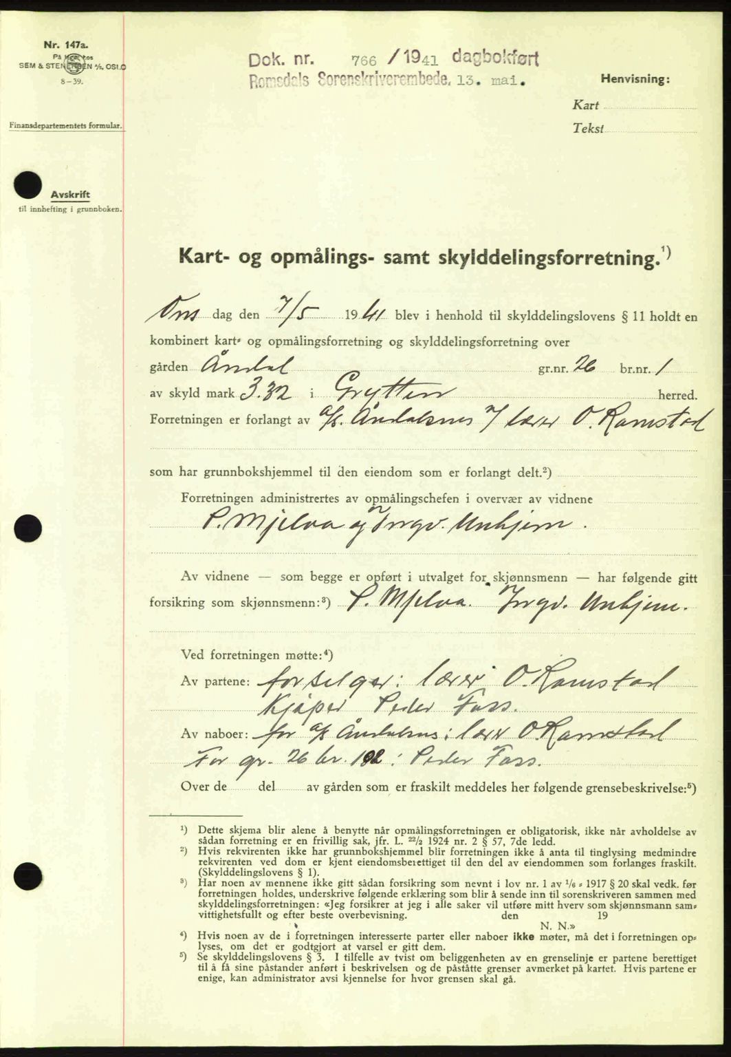 Romsdal sorenskriveri, SAT/A-4149/1/2/2C: Pantebok nr. A9, 1940-1941, Dagboknr: 766/1941