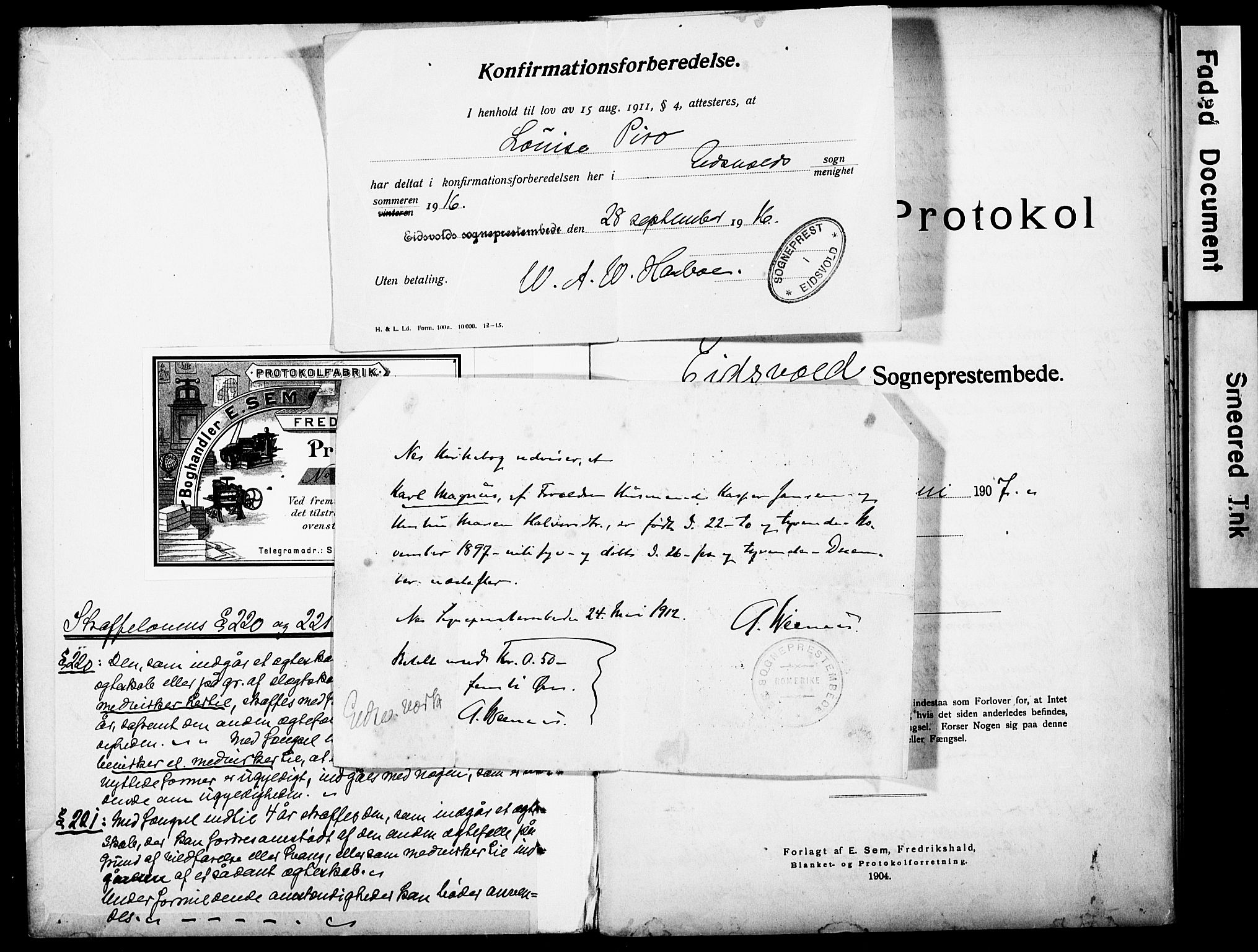 Eidsvoll prestekontor Kirkebøker, SAO/A-10888/H/Ha/L0004: Lysningsprotokoll nr. 4, 1907-1921