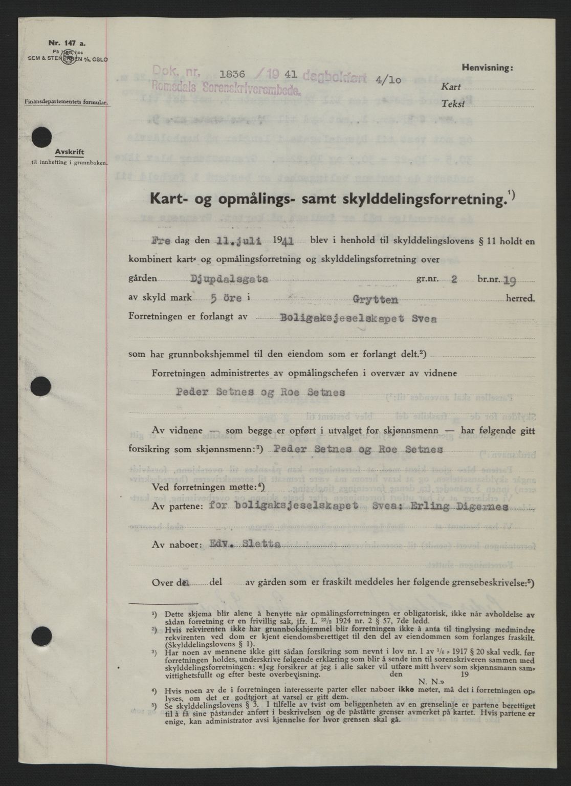 Romsdal sorenskriveri, AV/SAT-A-4149/1/2/2C: Pantebok nr. A11, 1941-1942, Dagboknr: 1836/1941