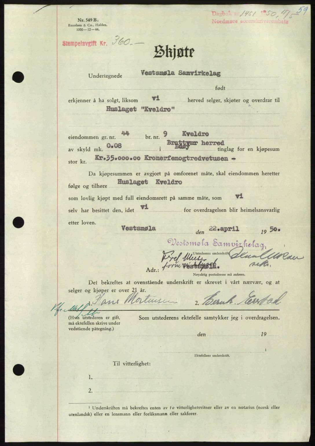 Nordmøre sorenskriveri, AV/SAT-A-4132/1/2/2Ca: Pantebok nr. A115, 1950-1950, Dagboknr: 1451/1950