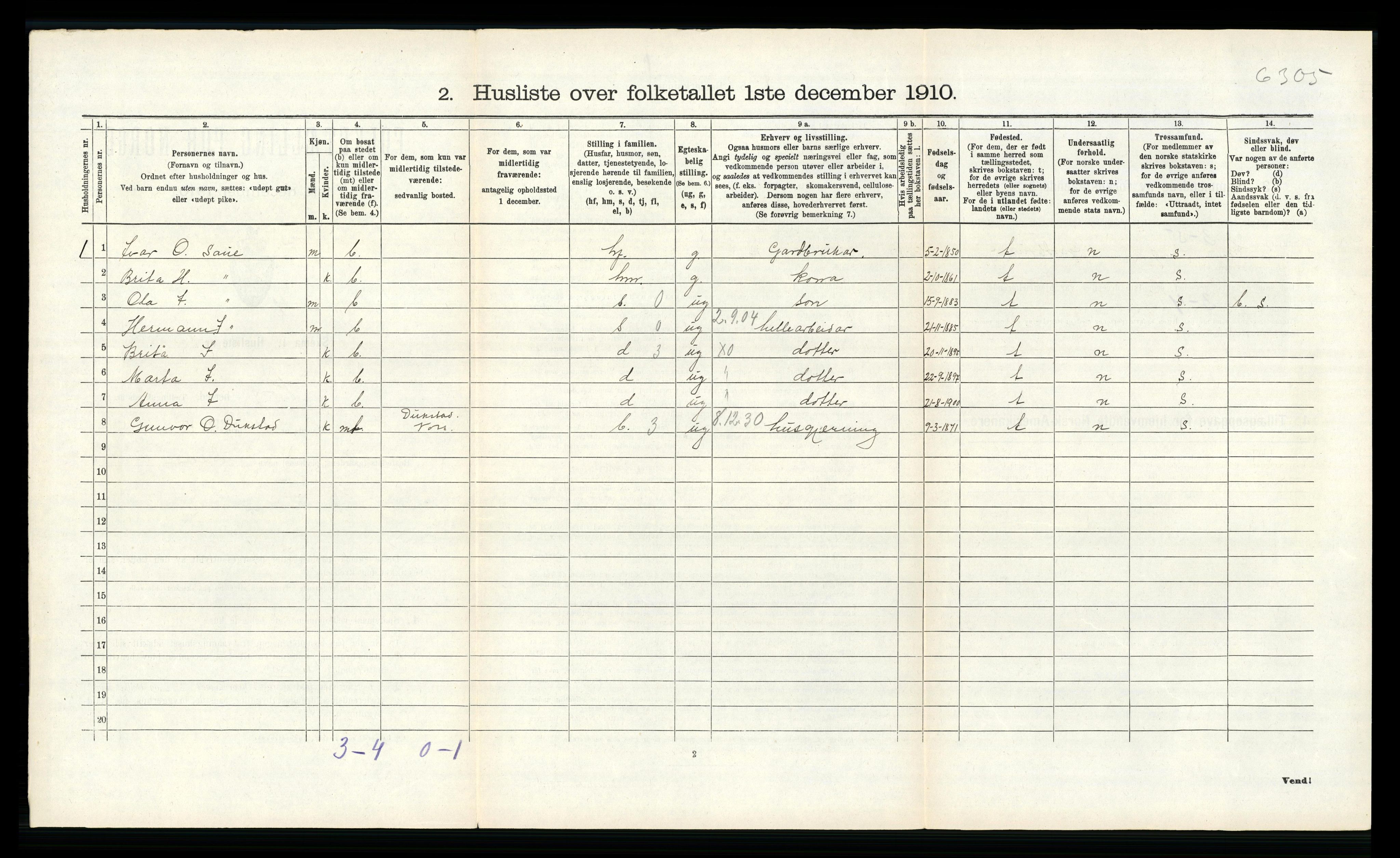 RA, Folketelling 1910 for 1235 Voss herred, 1910, s. 961