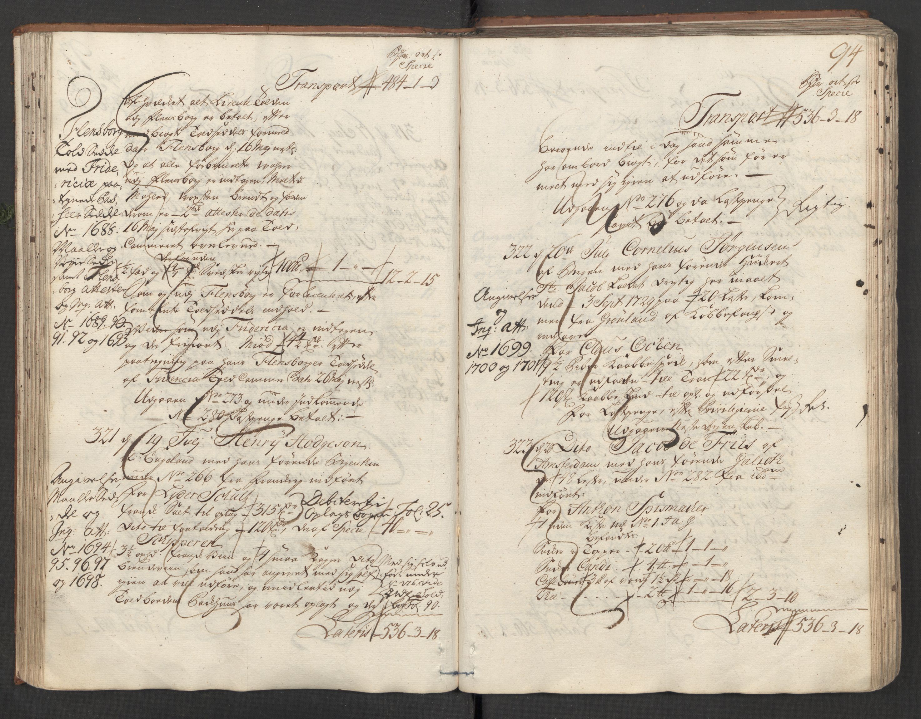 Generaltollkammeret, tollregnskaper, AV/RA-EA-5490/R26/L0016/0001: Tollregnskaper Bergen A / Inngående hovedtollbok, 1731, s. 93b-94a