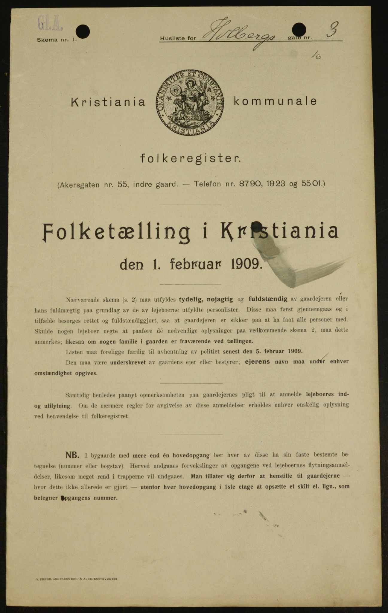 OBA, Kommunal folketelling 1.2.1909 for Kristiania kjøpstad, 1909, s. 36479