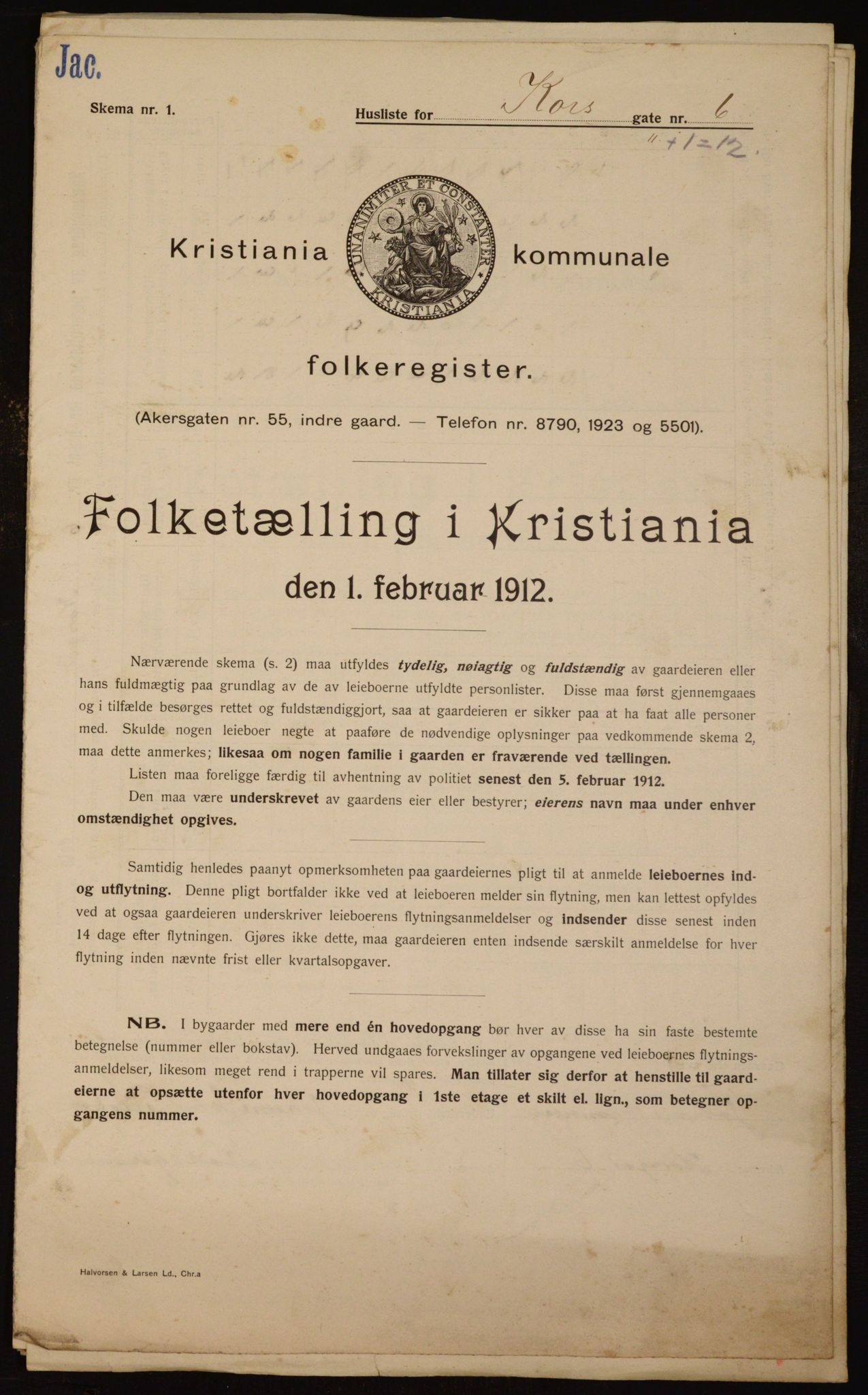 OBA, Kommunal folketelling 1.2.1912 for Kristiania, 1912, s. 53699