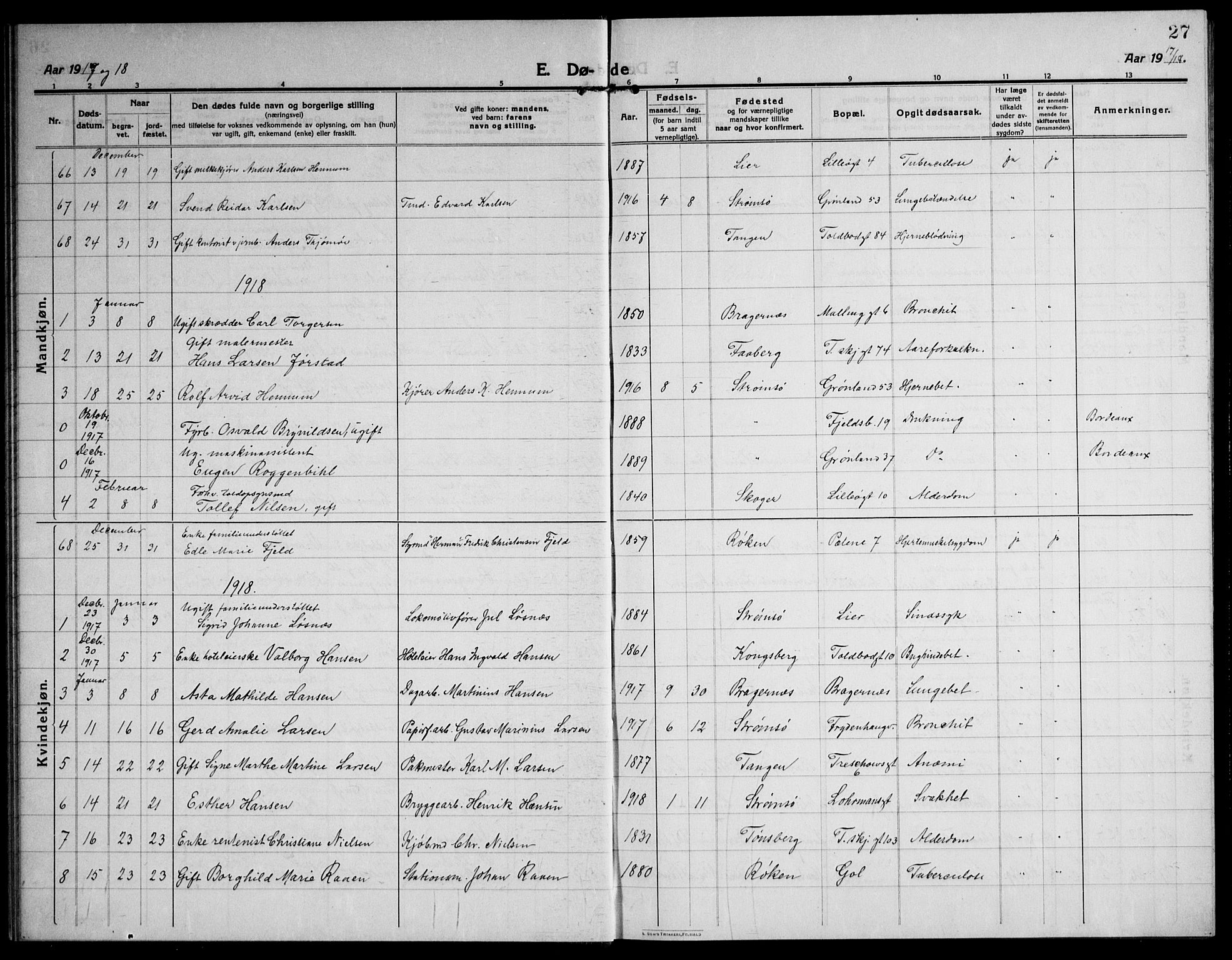 Strømsø kirkebøker, AV/SAKO-A-246/F/Fa/L0028: Ministerialbok nr. I 29, 1914-1937, s. 27