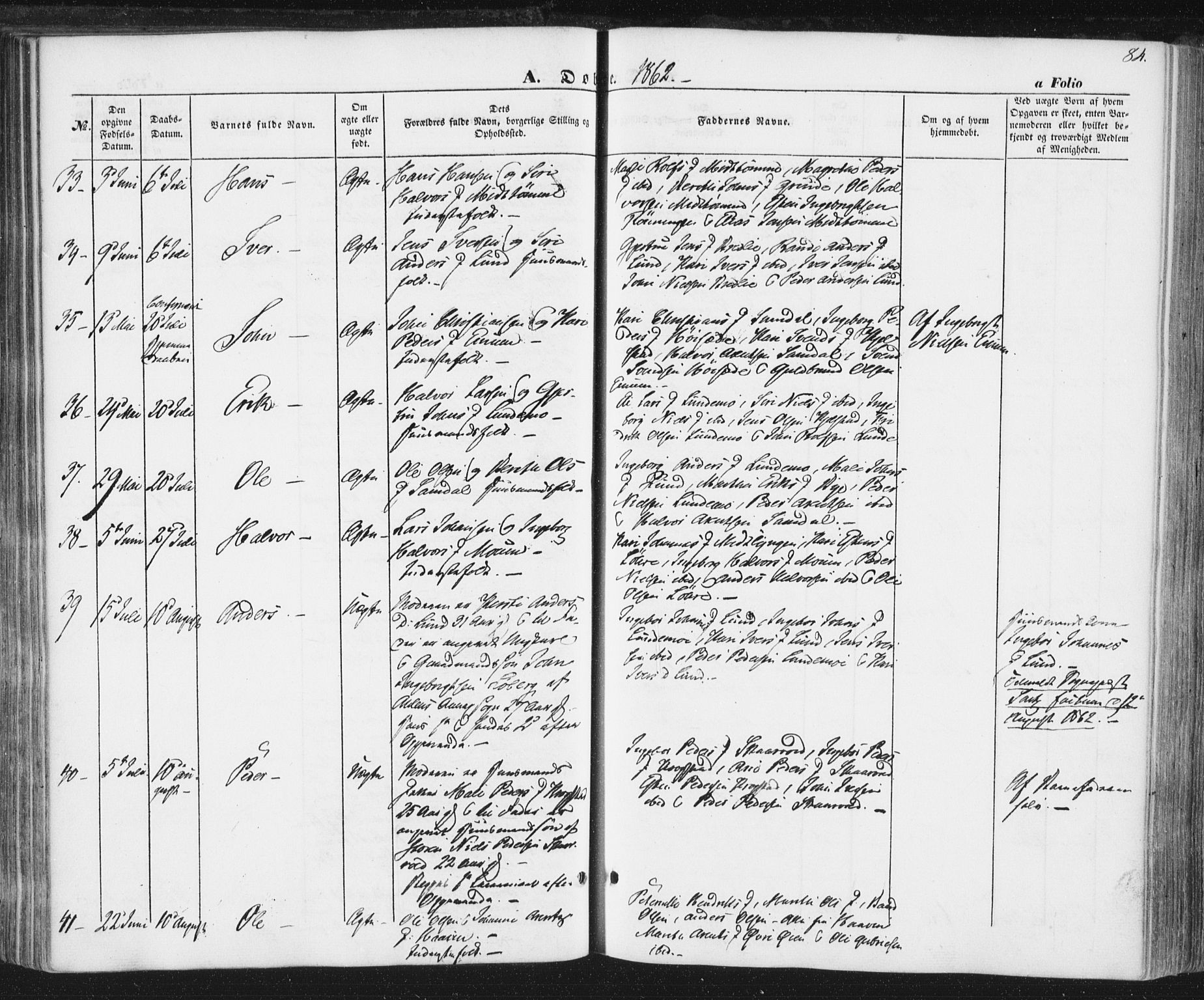 Ministerialprotokoller, klokkerbøker og fødselsregistre - Sør-Trøndelag, AV/SAT-A-1456/692/L1103: Ministerialbok nr. 692A03, 1849-1870, s. 84