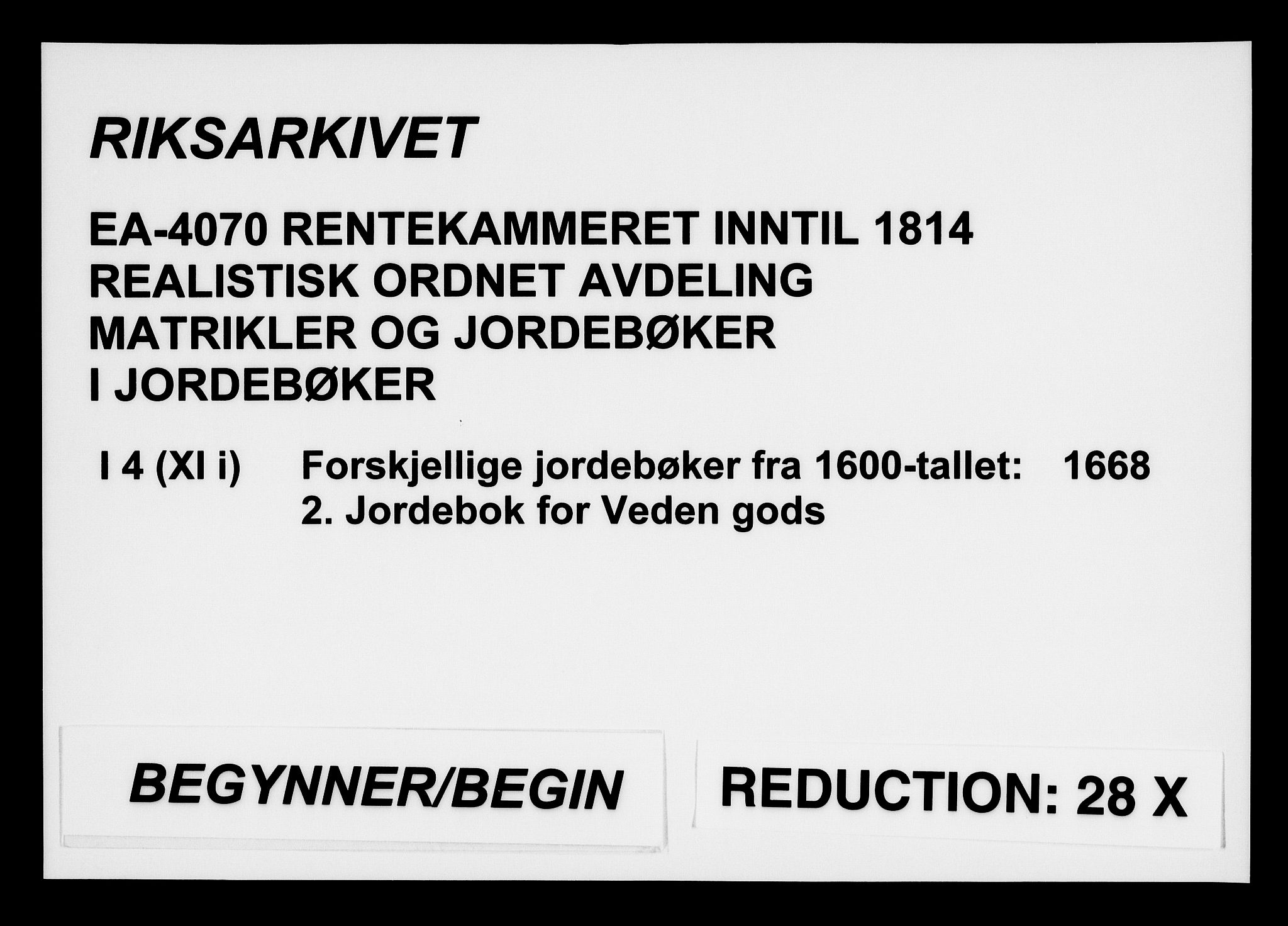 Rentekammeret inntil 1814, Realistisk ordnet avdeling, AV/RA-EA-4070/N/Na/L0004/0002: [XI i]: Forskjellige jordebøker fra 1600-tallet: / Jordebok for Veden gods, 1668