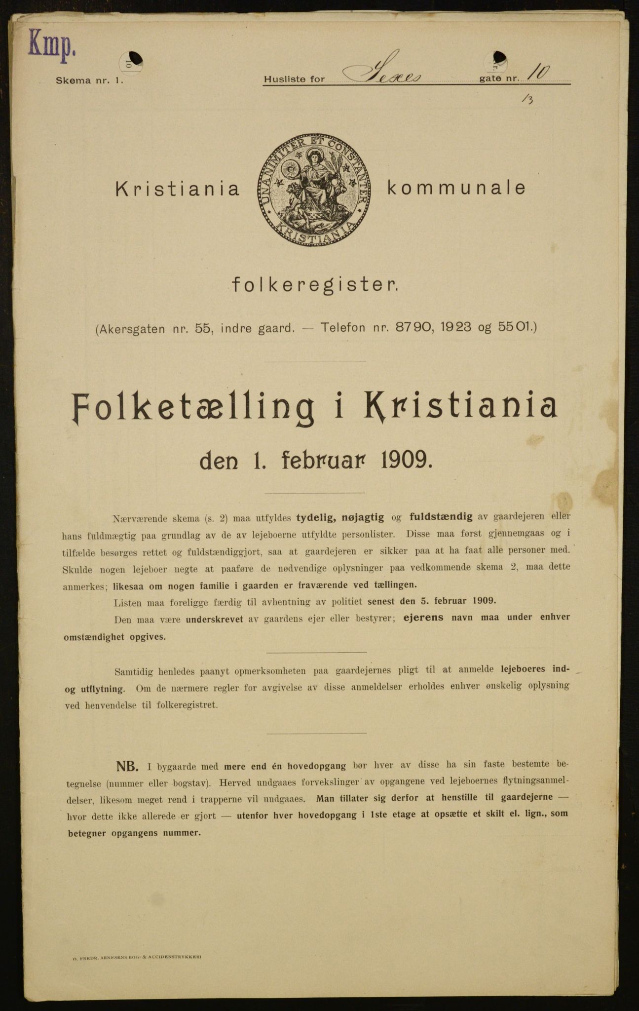 OBA, Kommunal folketelling 1.2.1909 for Kristiania kjøpstad, 1909, s. 85998