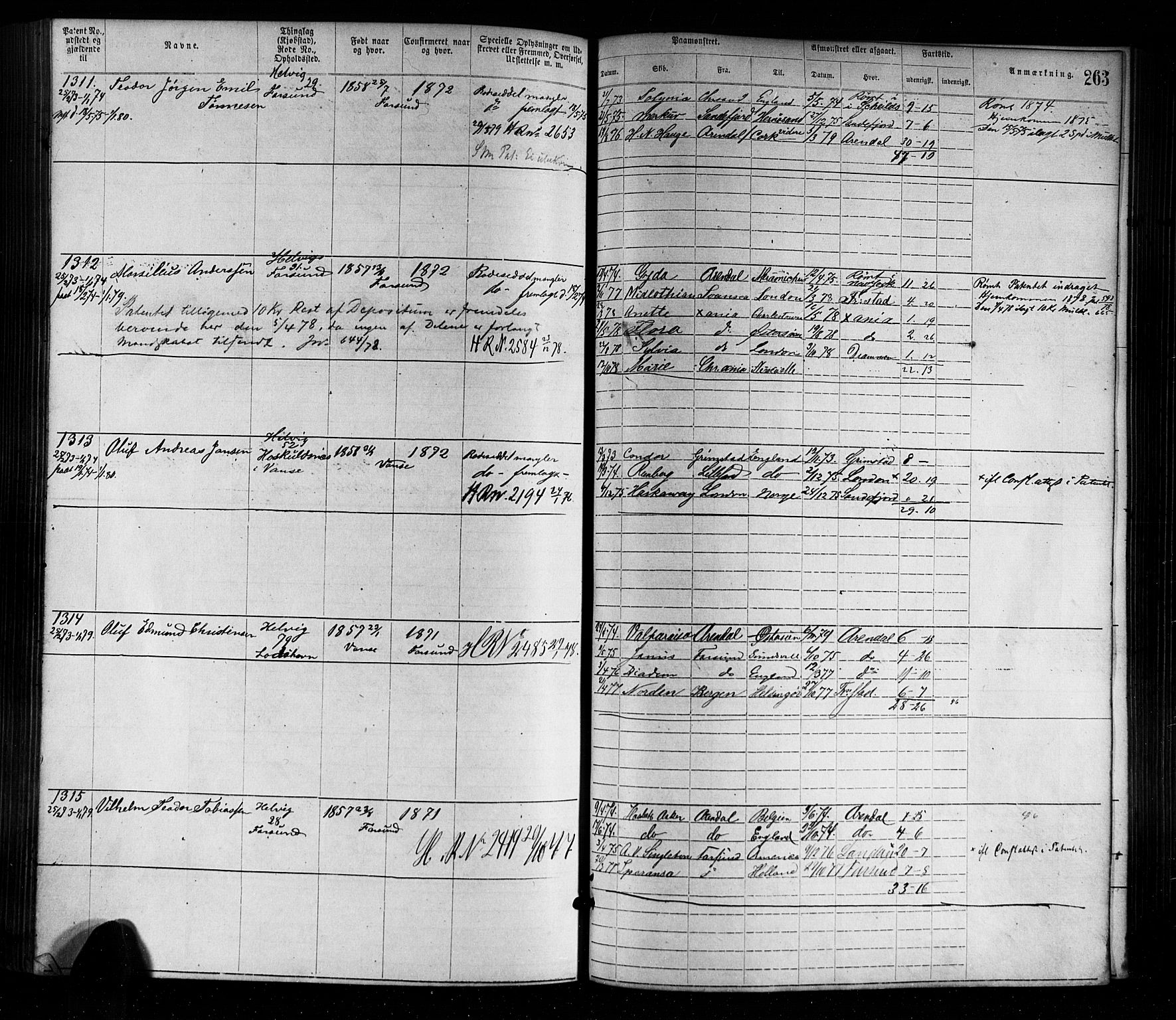 Farsund mønstringskrets, AV/SAK-2031-0017/F/Fa/L0001: Annotasjonsrulle nr 1-1920 med register, M-1, 1869-1877, s. 293