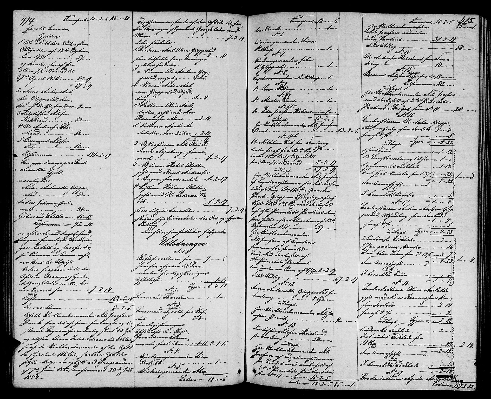 Nordfjord sorenskriveri, AV/SAB-A-2801/1/04/04d/L0001: Skifteutlodningsprotokoll, 1851-1857, s. 414-415
