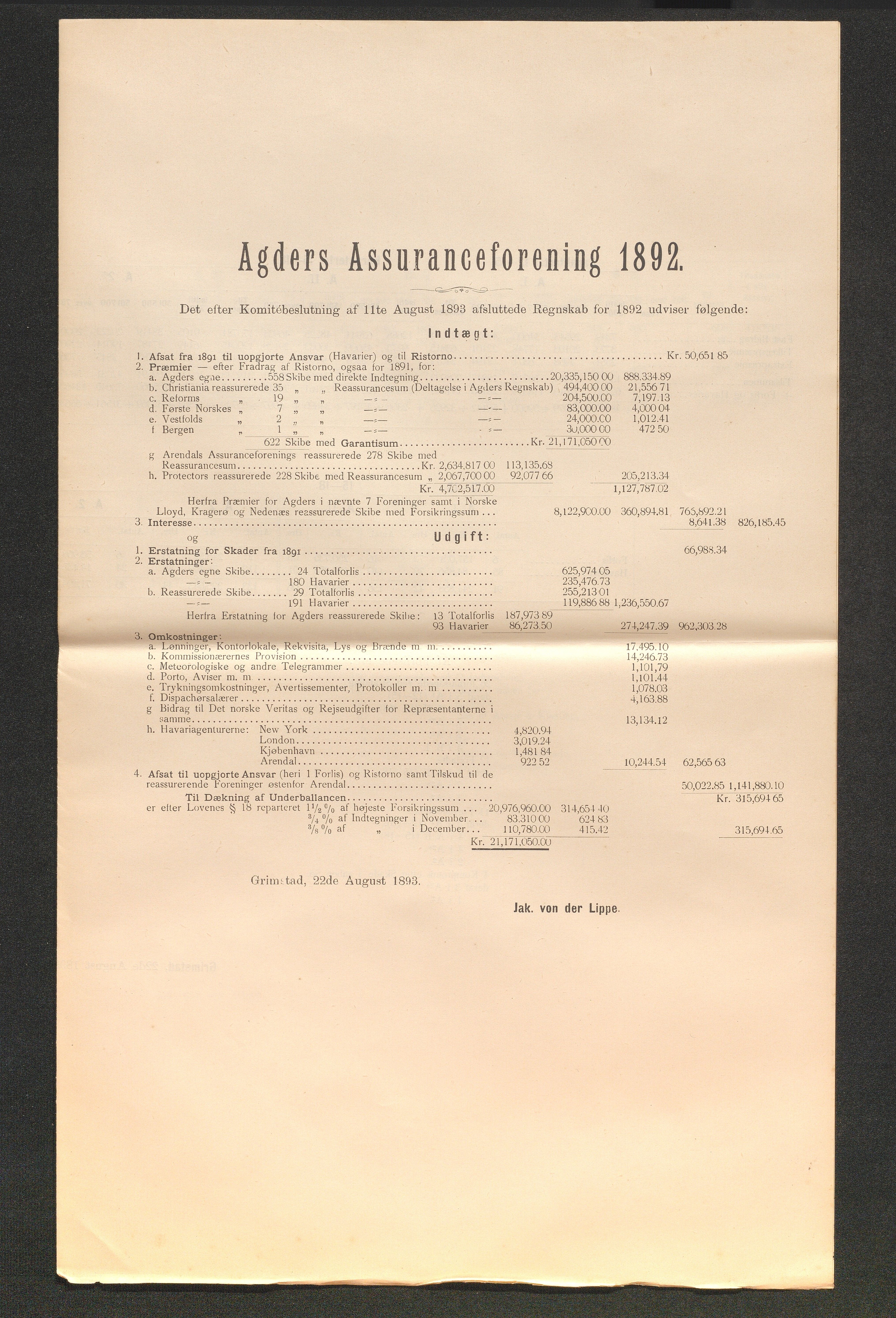 Agders Gjensidige Assuranceforening, AAKS/PA-1718/05/L0003: Regnskap, seilavdeling, pakkesak, 1890-1912