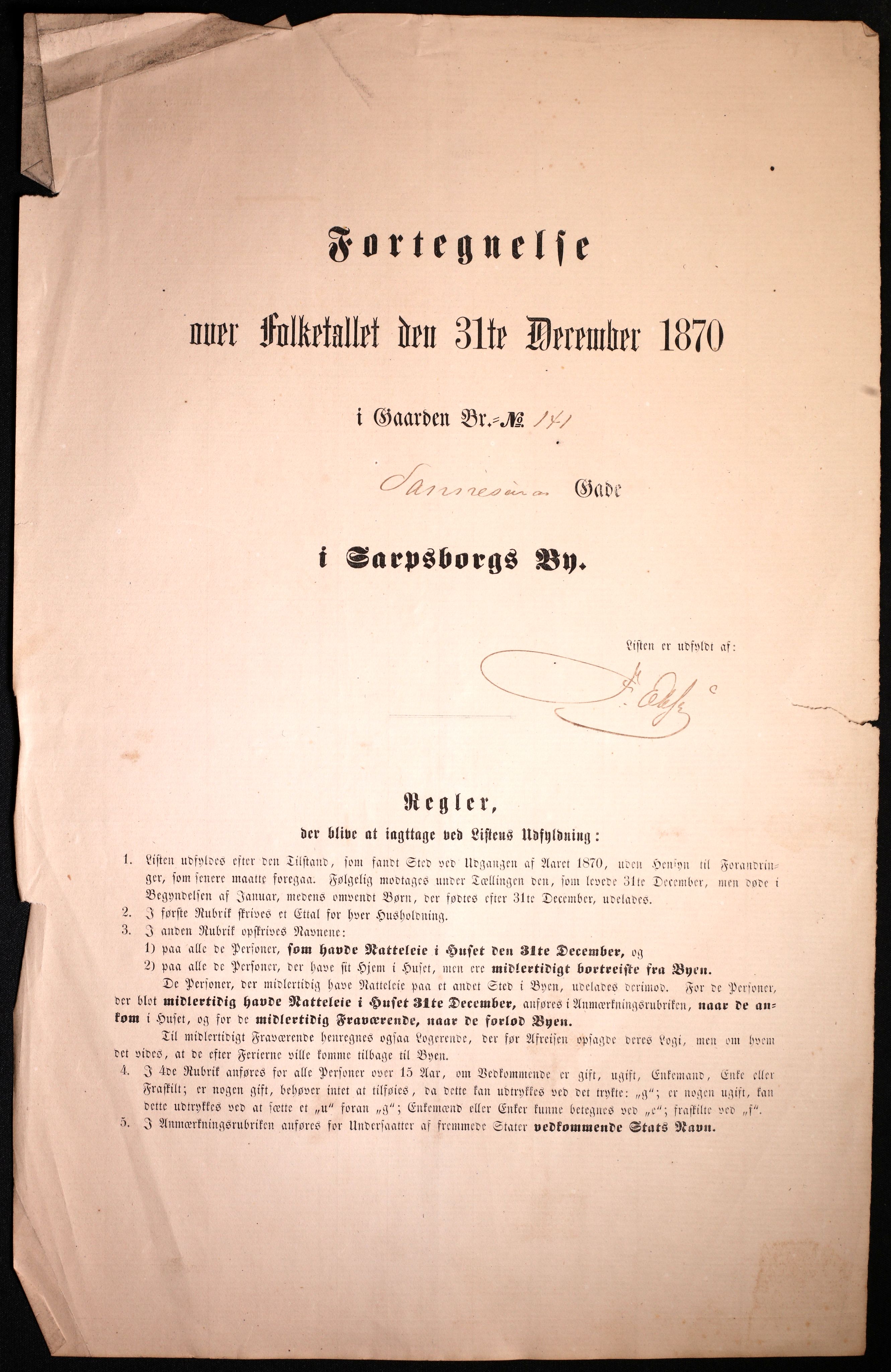 RA, Folketelling 1870 for 0102 Sarpsborg kjøpstad, 1870, s. 607