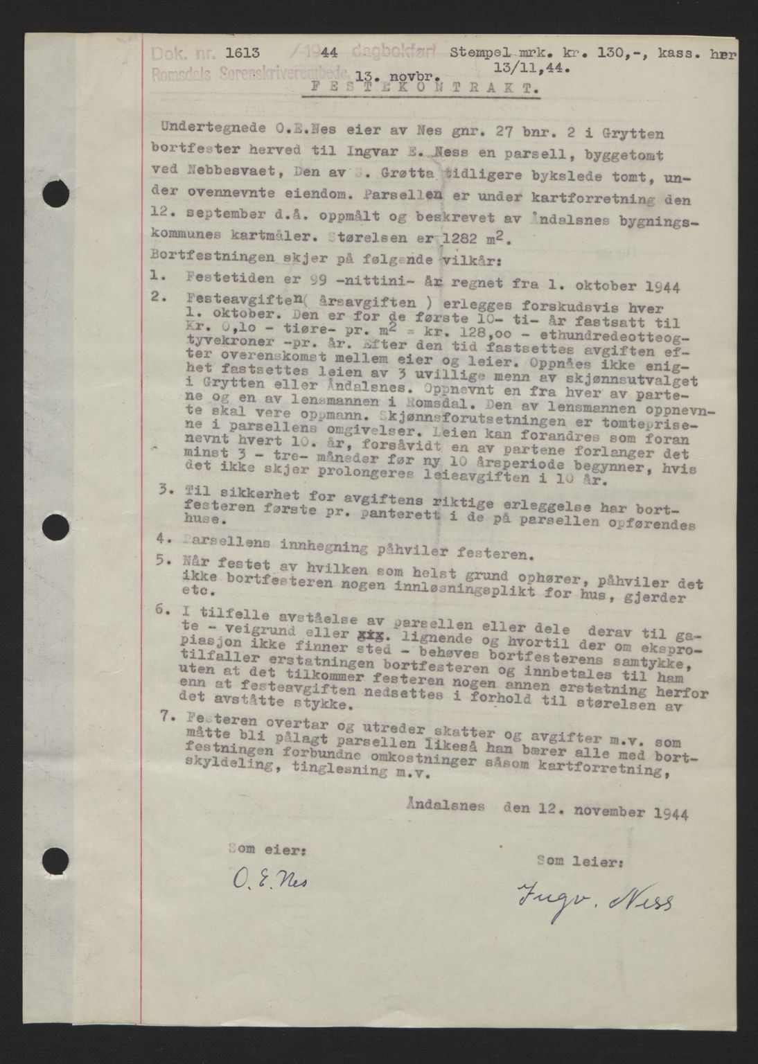 Romsdal sorenskriveri, SAT/A-4149/1/2/2C: Pantebok nr. A17, 1944-1945, Dagboknr: 1613/1944