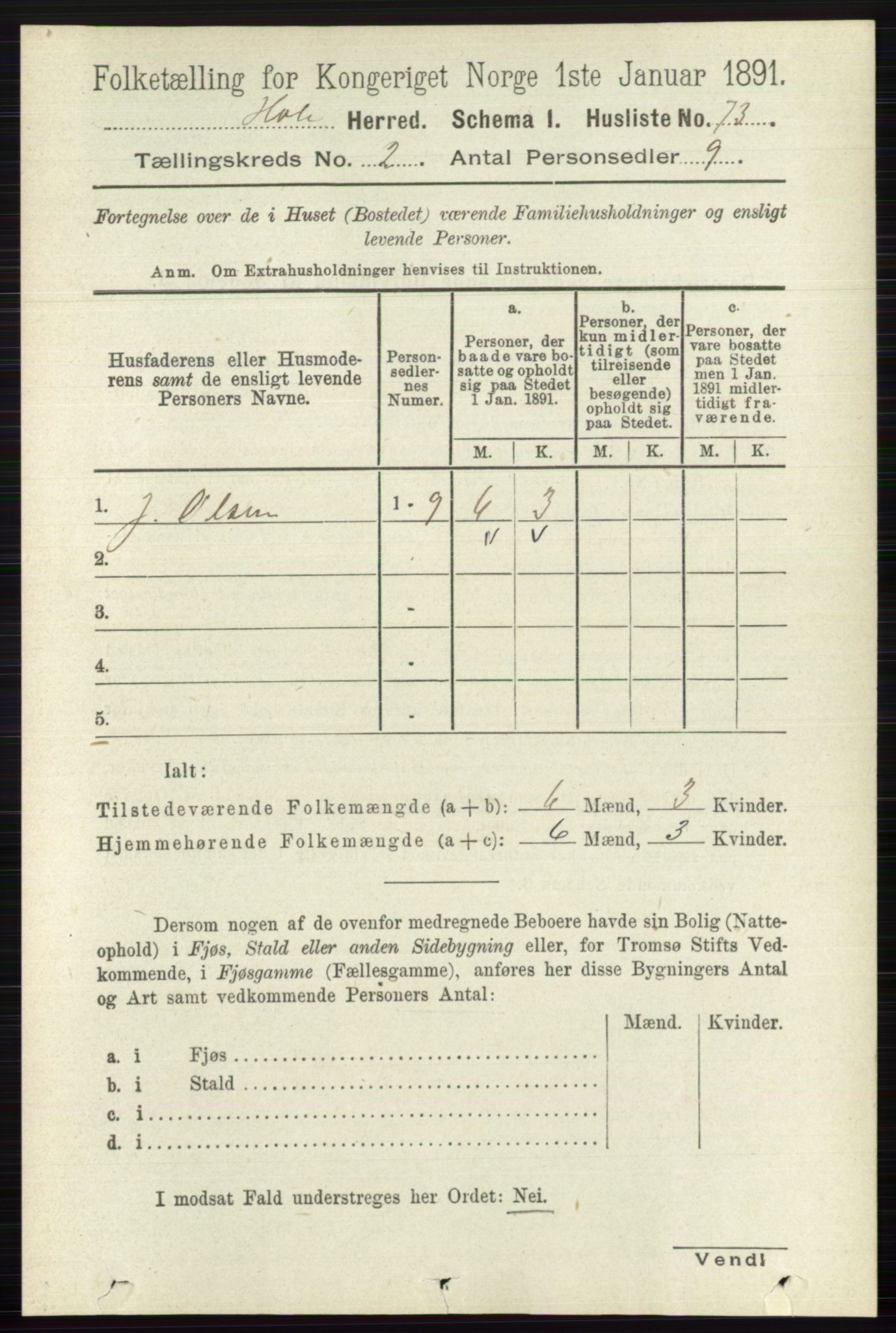 RA, Folketelling 1891 for 0612 Hole herred, 1891, s. 725