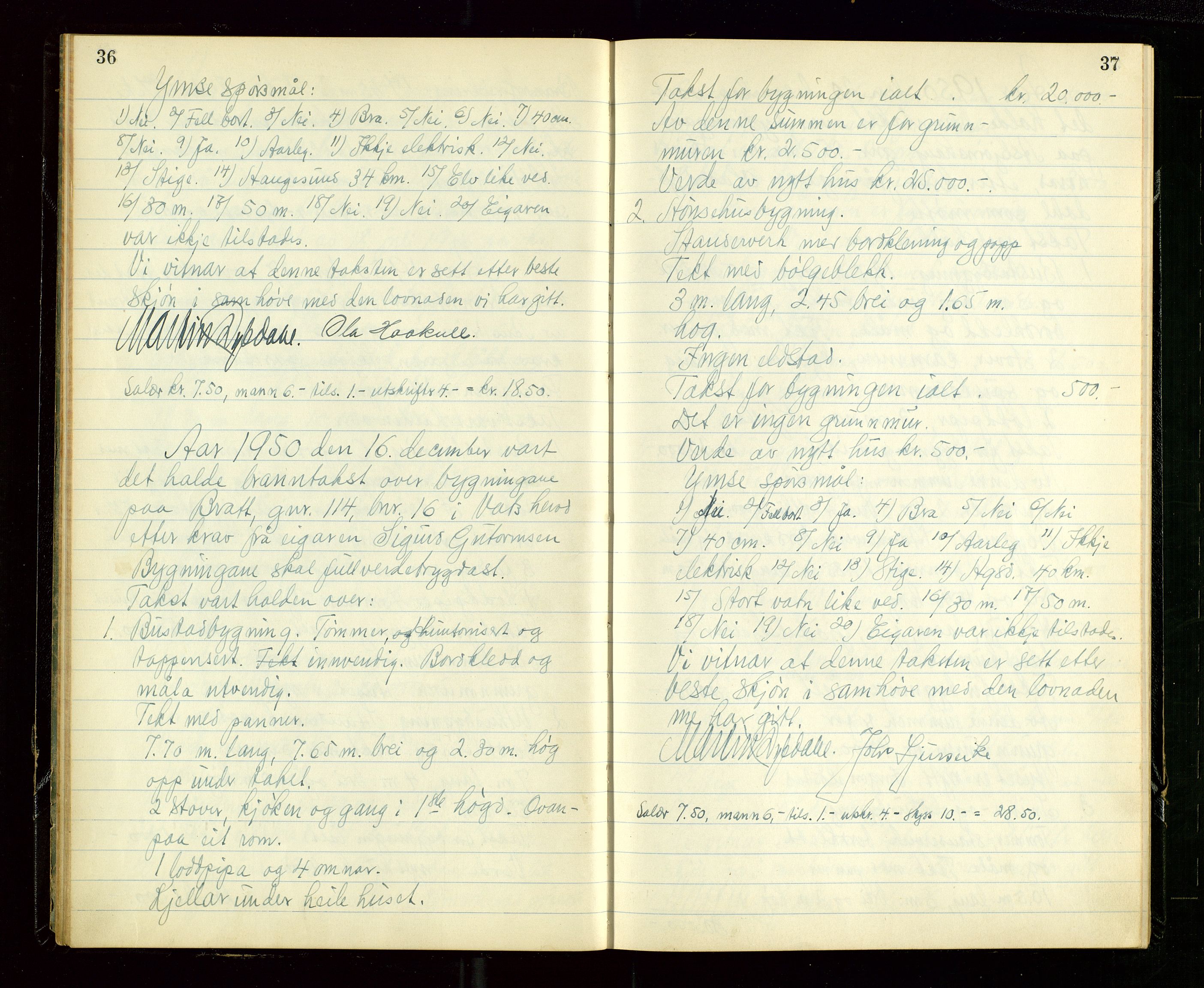 Skjold lensmannskontor, AV/SAST-A-100182/Goa/L0003: "Branntakstprotokoll for Skjold lensmannsdistrikt", 1949-1953, s. 36-37