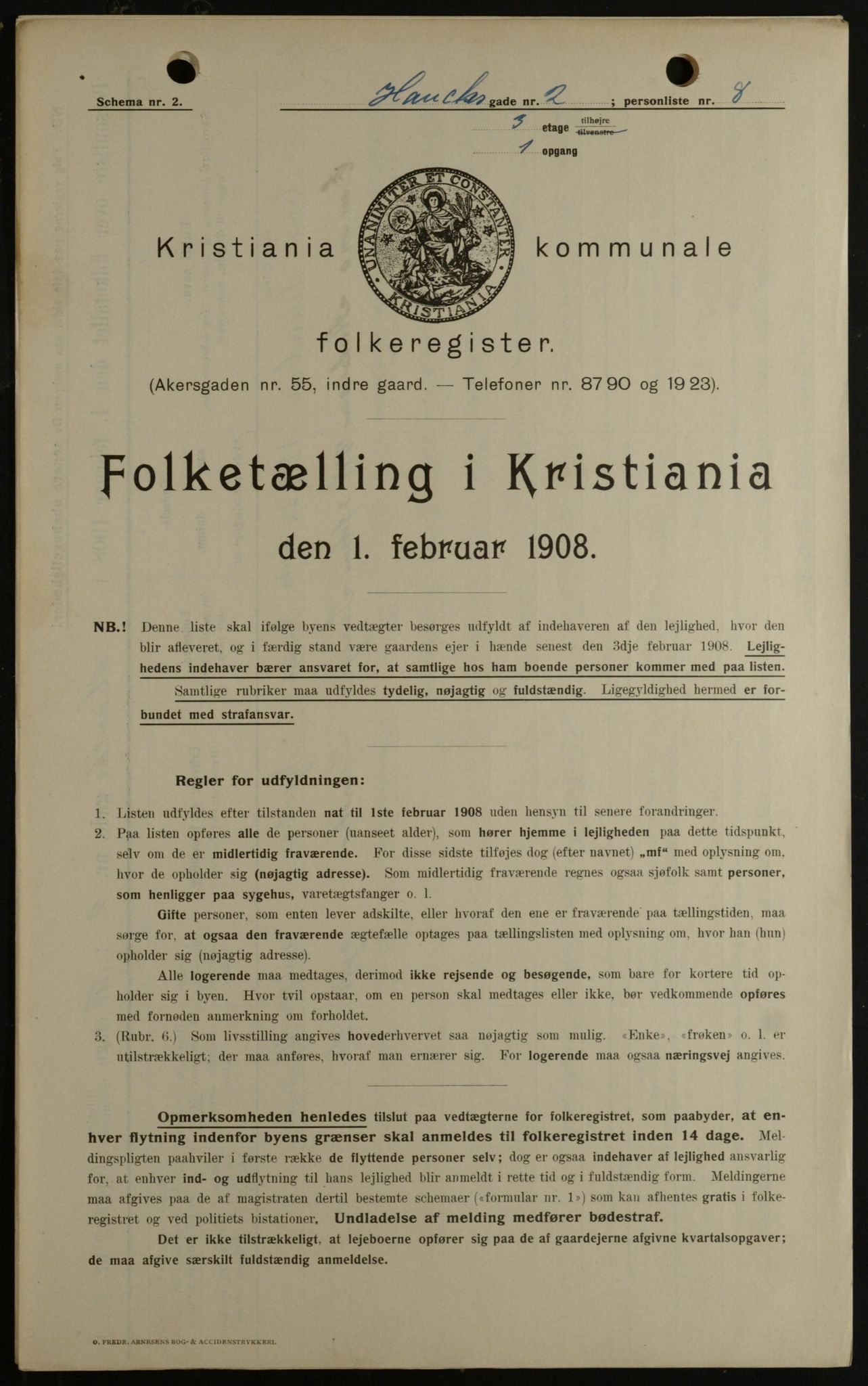 OBA, Kommunal folketelling 1.2.1908 for Kristiania kjøpstad, 1908, s. 31619