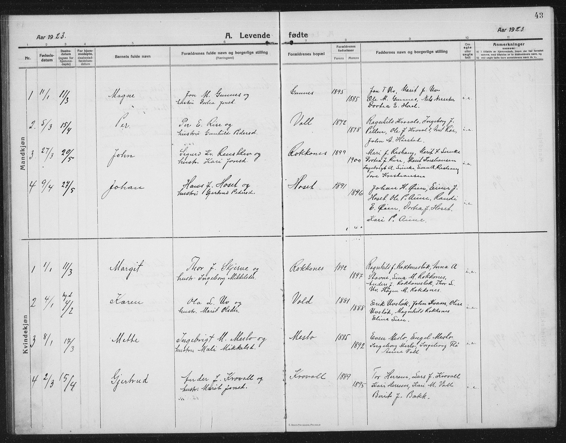 Ministerialprotokoller, klokkerbøker og fødselsregistre - Sør-Trøndelag, AV/SAT-A-1456/674/L0877: Klokkerbok nr. 674C04, 1913-1940, s. 43