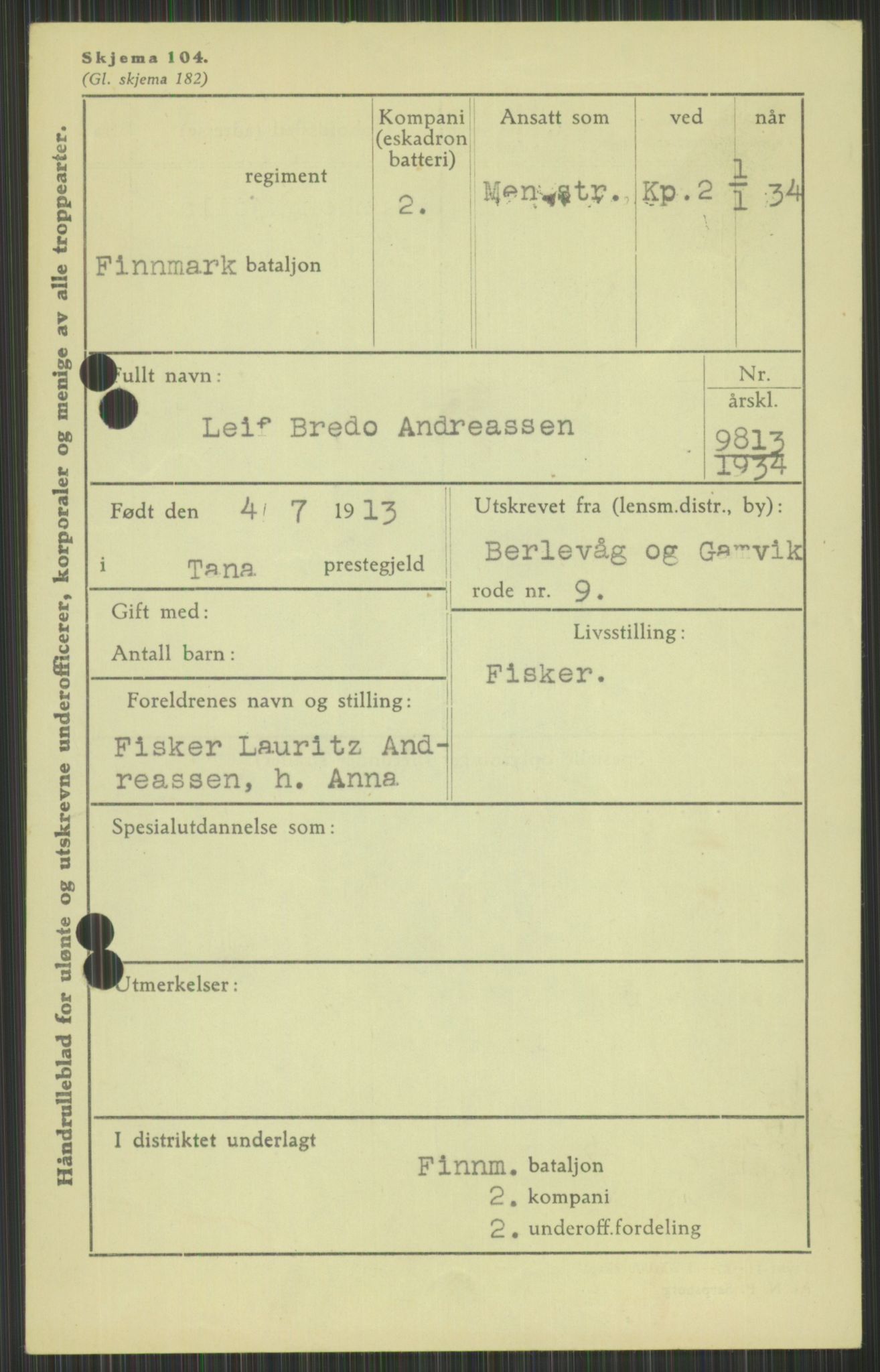 Forsvaret, Varanger bataljon, AV/RA-RAFA-2258/1/D/L0441: Rulleblad for fødte 1913-1917, 1913-1917, s. 15