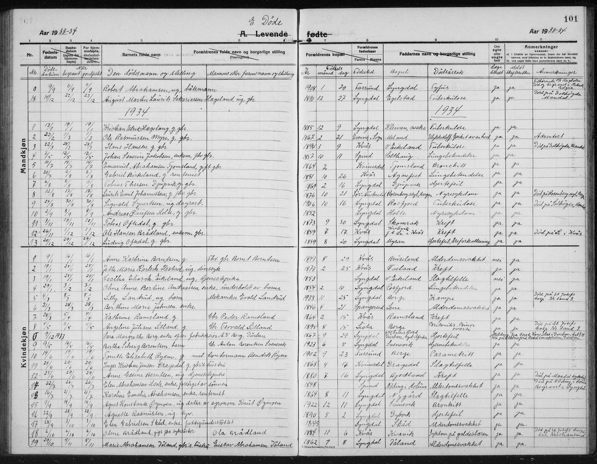 Lyngdal sokneprestkontor, AV/SAK-1111-0029/F/Fb/Fbc/L0006: Klokkerbok nr. B 6, 1914-1934, s. 101
