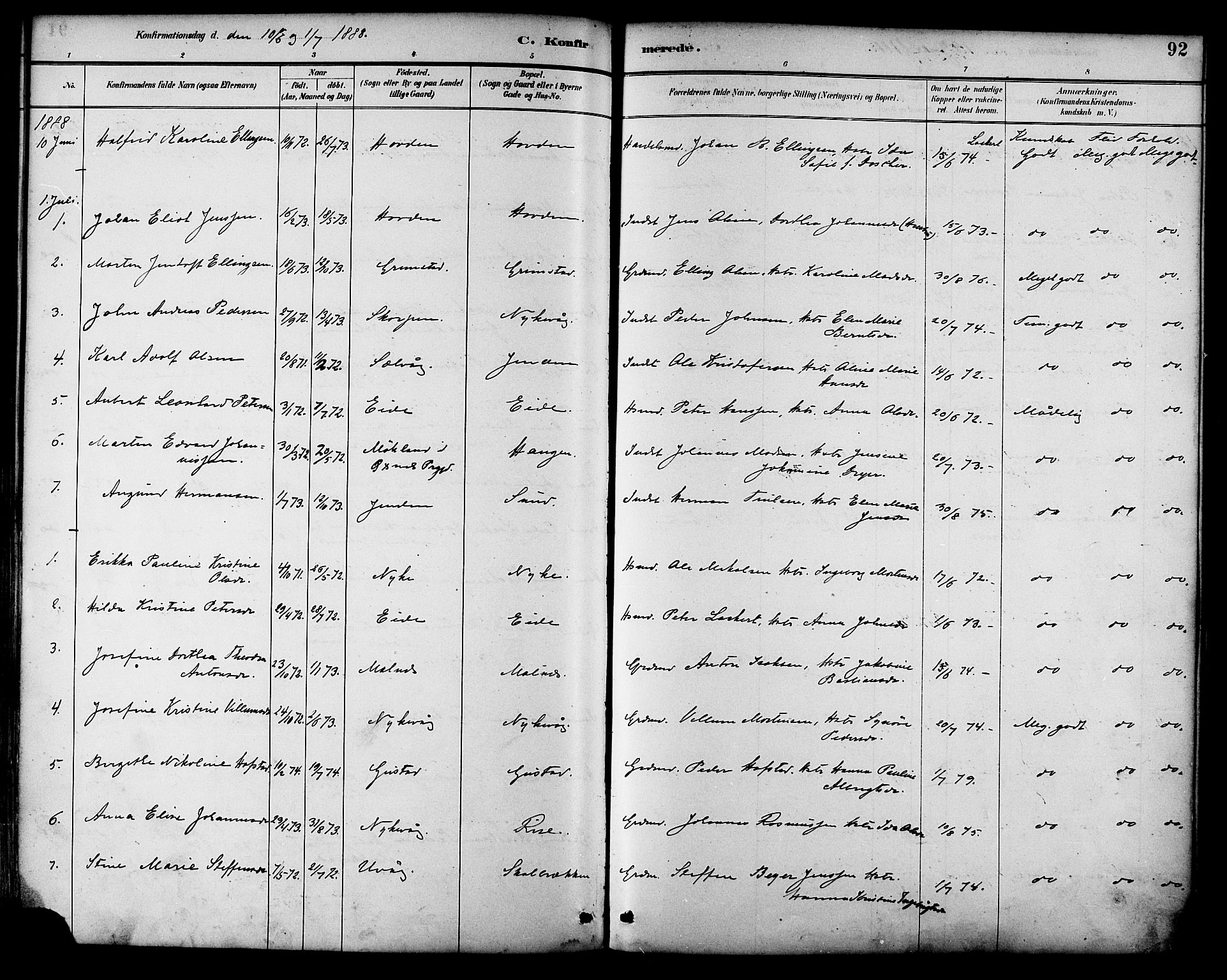 Ministerialprotokoller, klokkerbøker og fødselsregistre - Nordland, SAT/A-1459/892/L1320: Ministerialbok nr. 892A01, 1886-1901, s. 92
