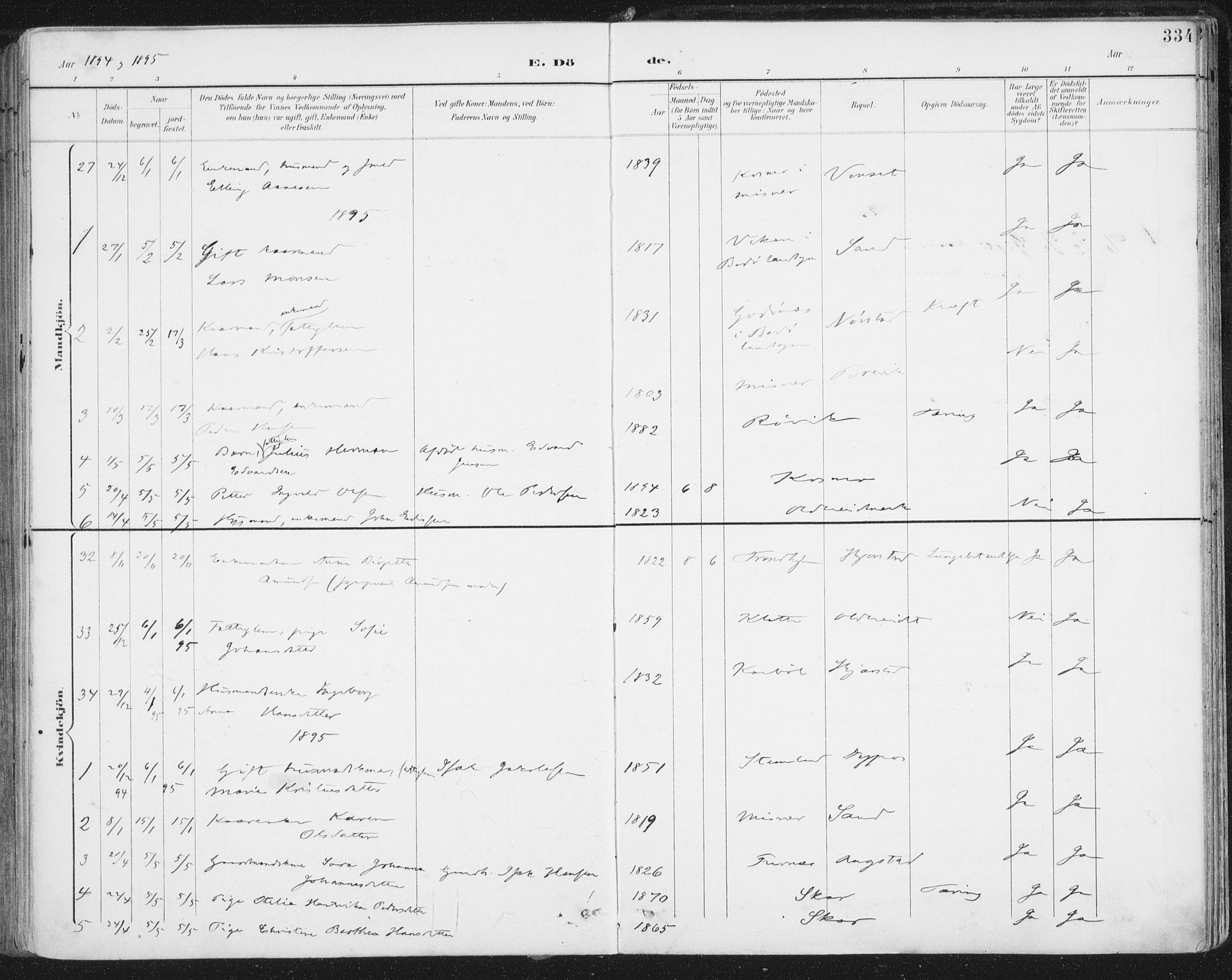 Ministerialprotokoller, klokkerbøker og fødselsregistre - Nordland, SAT/A-1459/852/L0741: Ministerialbok nr. 852A11, 1894-1917, s. 334