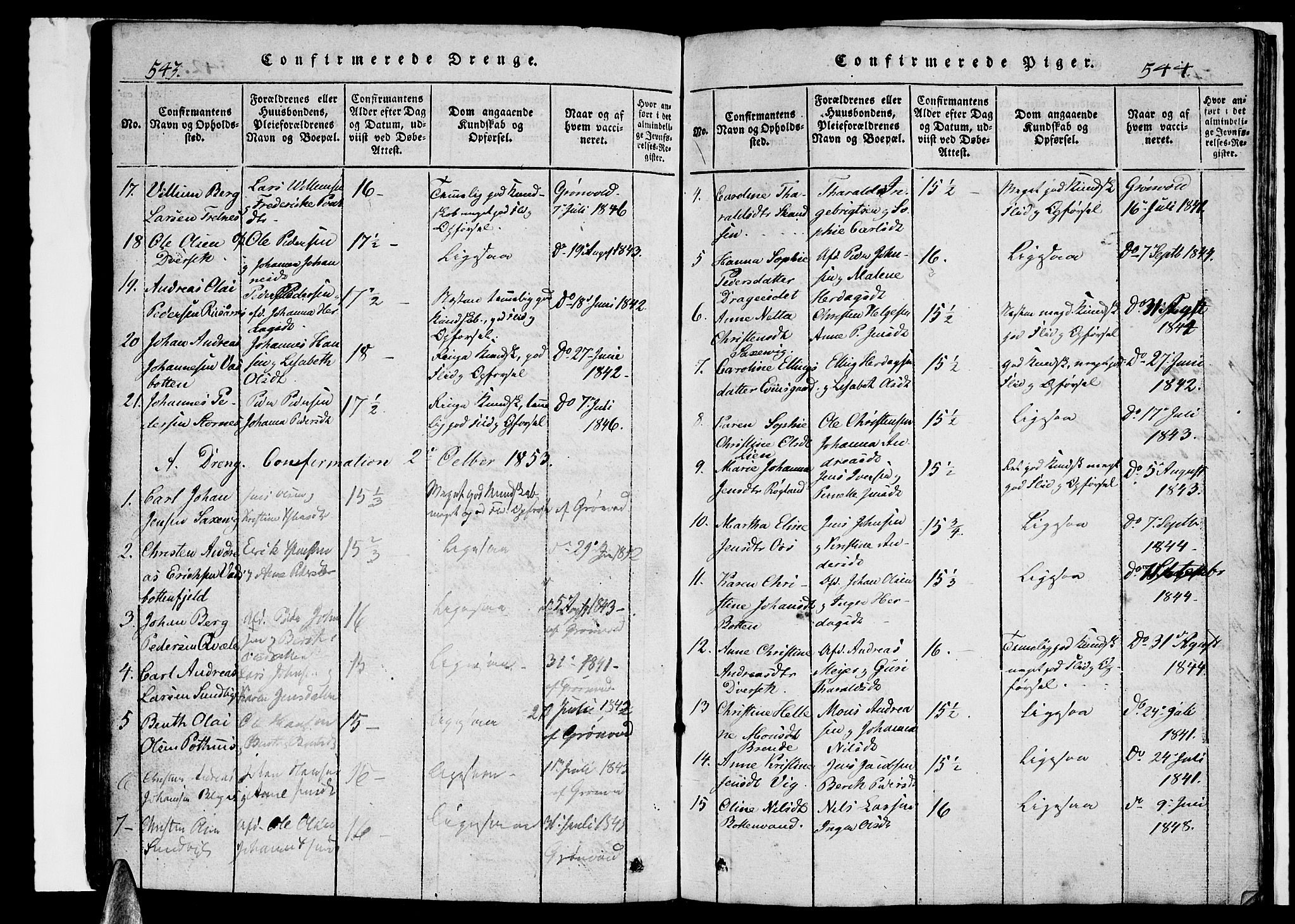 Ministerialprotokoller, klokkerbøker og fødselsregistre - Nordland, AV/SAT-A-1459/847/L0676: Klokkerbok nr. 847C04, 1821-1853, s. 543-544