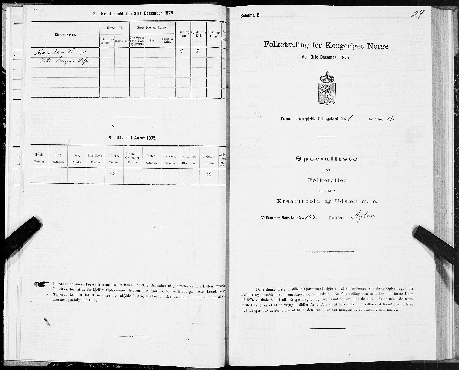 SAT, Folketelling 1875 for 1748P Fosnes prestegjeld, 1875, s. 1027