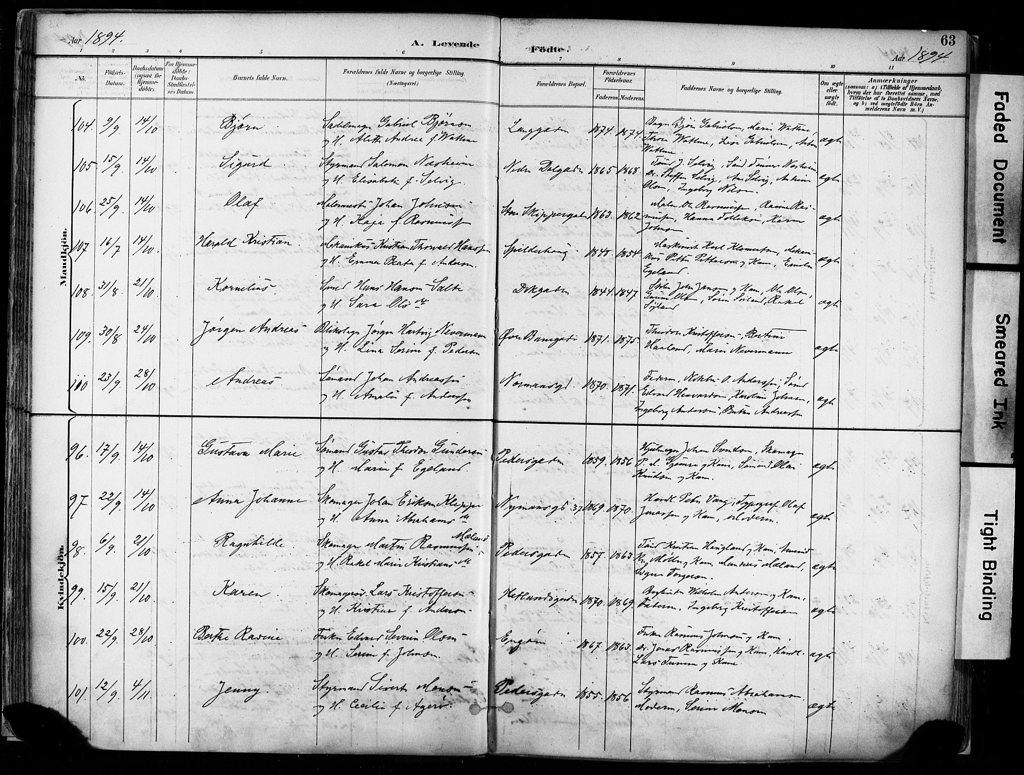 St. Johannes sokneprestkontor, AV/SAST-A-101814/001/30/30BA/L0004: Ministerialbok nr. A 4, 1891-1899, s. 63