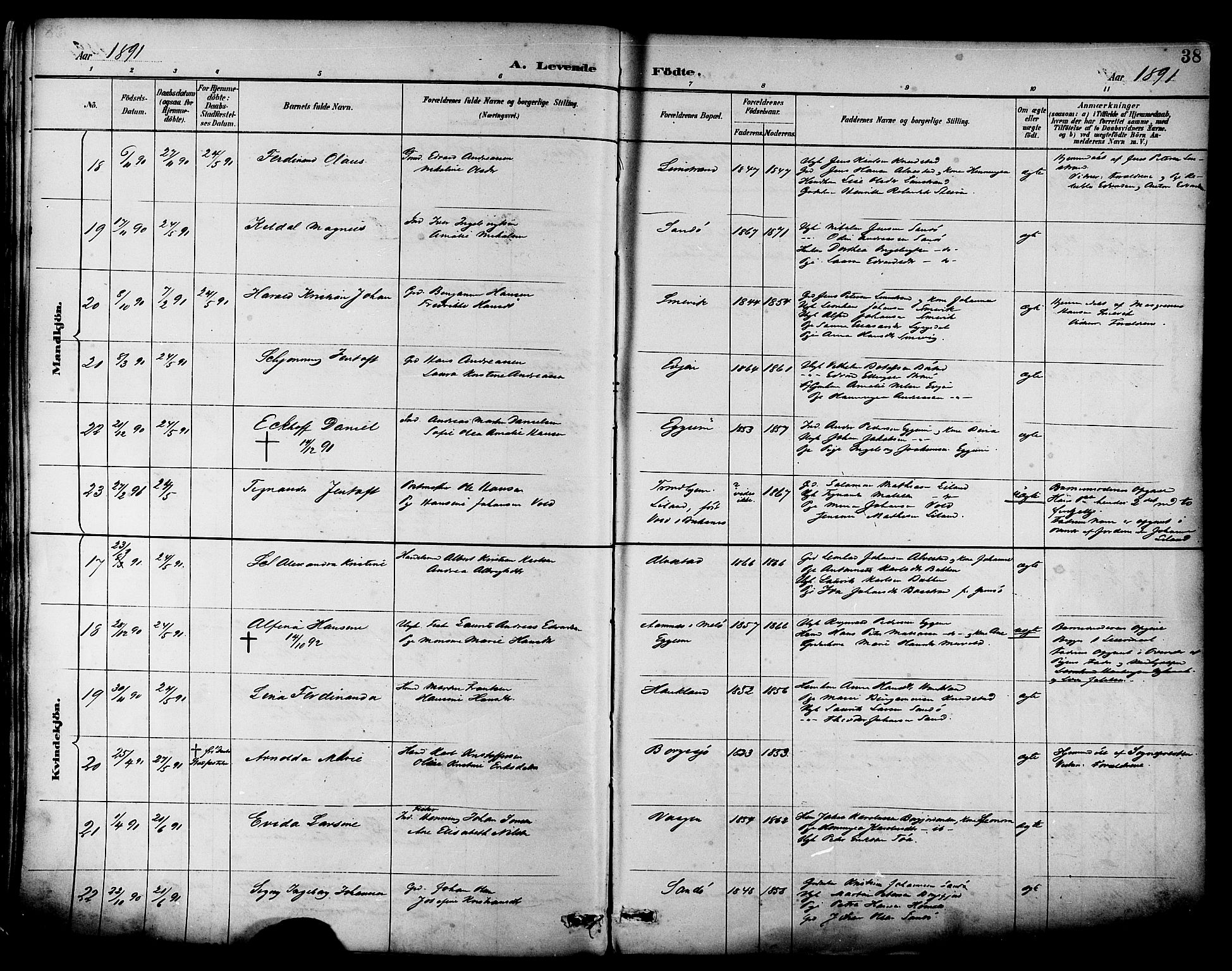 Ministerialprotokoller, klokkerbøker og fødselsregistre - Nordland, AV/SAT-A-1459/880/L1133: Ministerialbok nr. 880A07, 1888-1898, s. 38